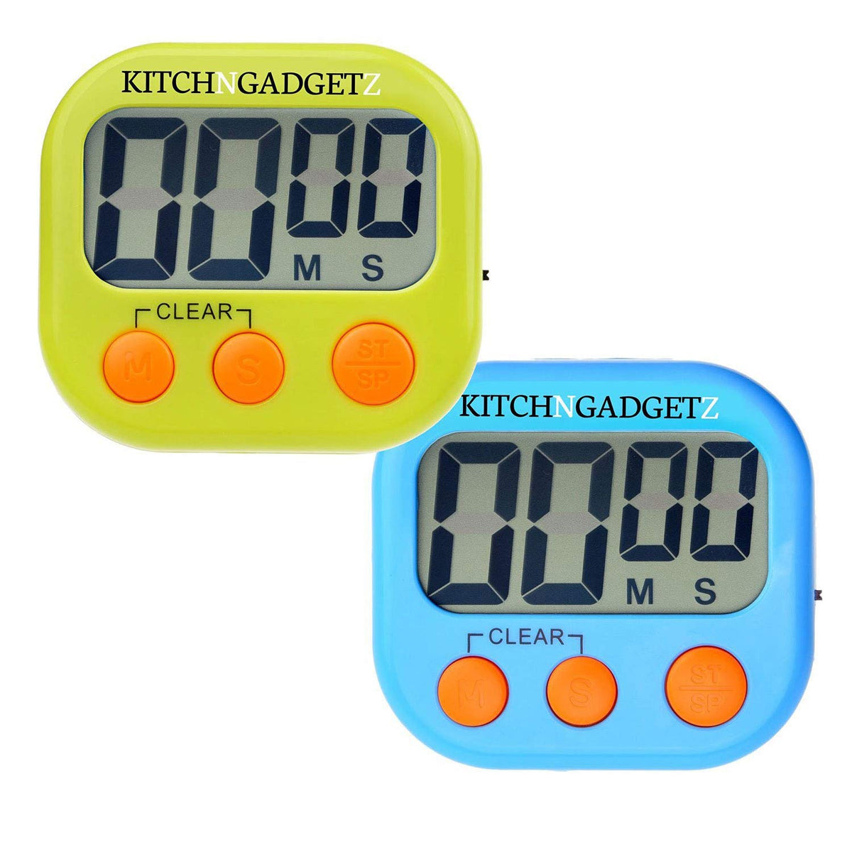 Digital Kitchen Alarm Clock With Countdown Timer - Set Of 2 - Fresh Blue And Green - Large Lcd Display - Buttons For Minutes And