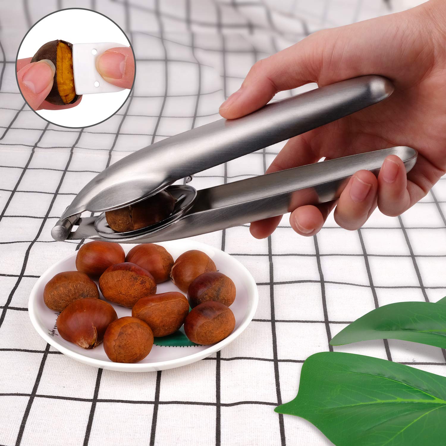 Anwenk Nutcracker Chestnut Clip Peeler Nut Cracker Pecan Walnut Plier Opener 304 Stainless Steel Kitchen Tools With 2 Picks