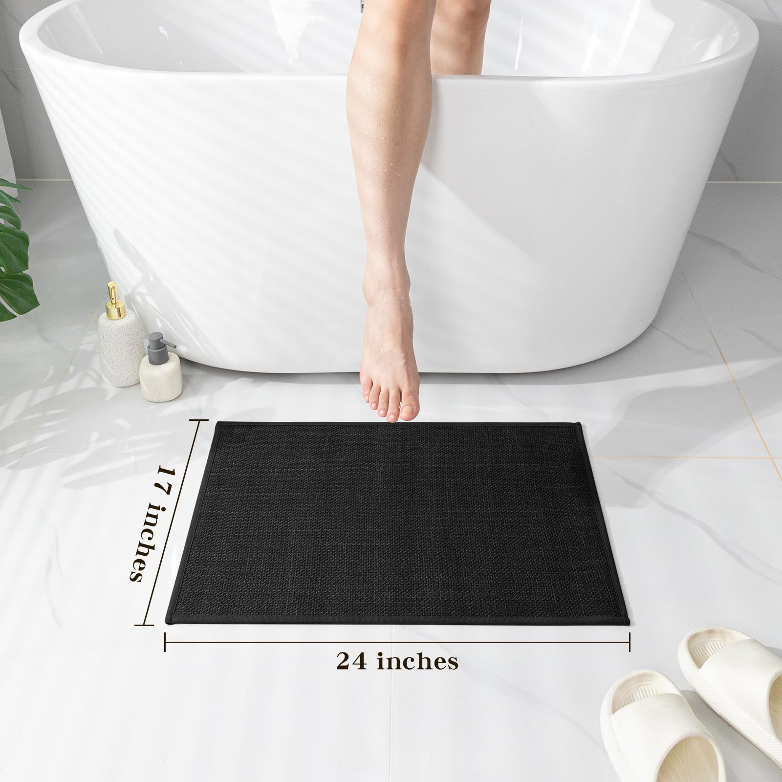 Chakme Bathroom Rugs Mat 24X17, Ultra Thin Non Slip Bath Mat Small Quick Dry Absorbent Bath Mat For Bathroom Floor, (Black, 24''