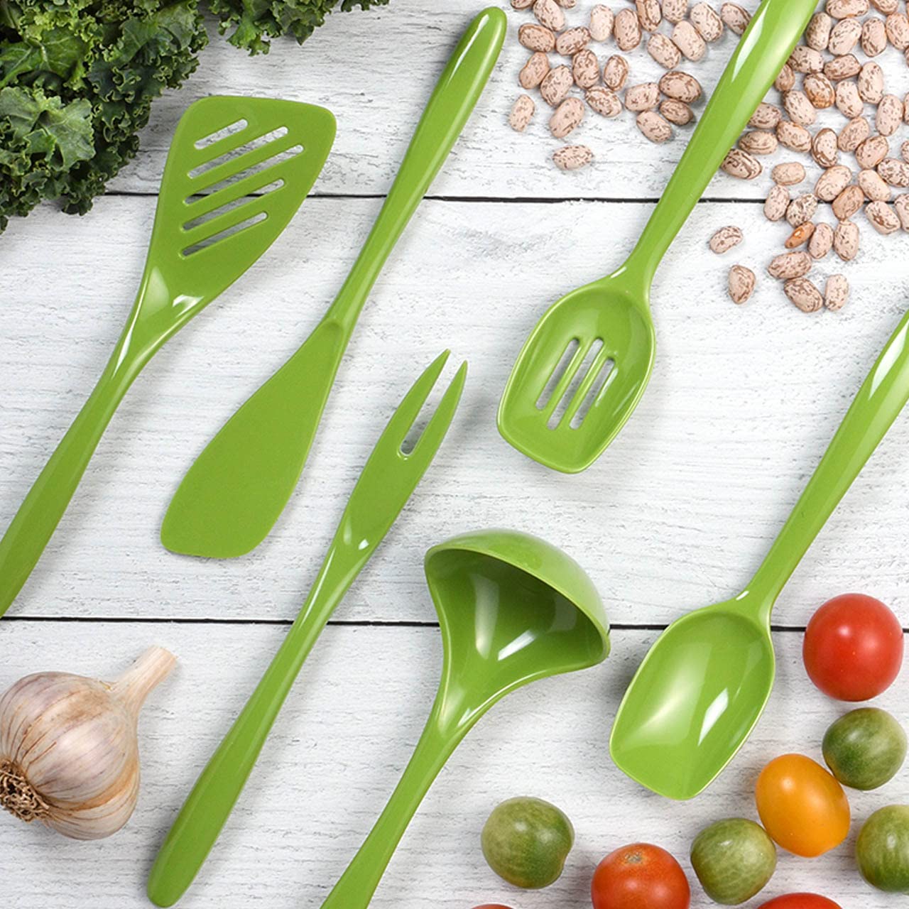 Hutzler Melamine Mini Utensils, Small/7.5'', Green, Set Of 6