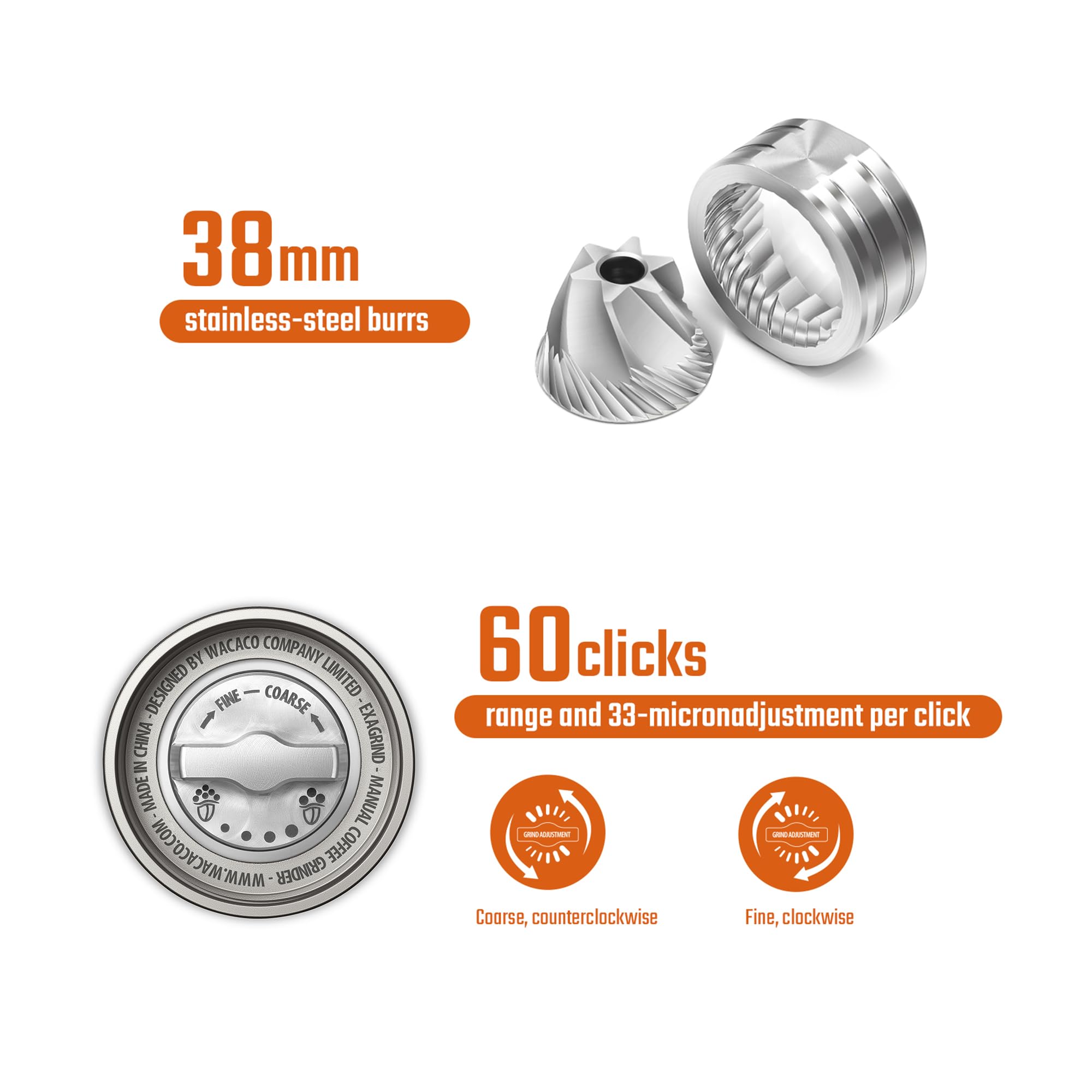 Wacaco Exagrind, Manual Coffee Grinder, Stainless Steel Conical Burr, High Precision Adjustable Coffee Bean Grinder With Hand Cr