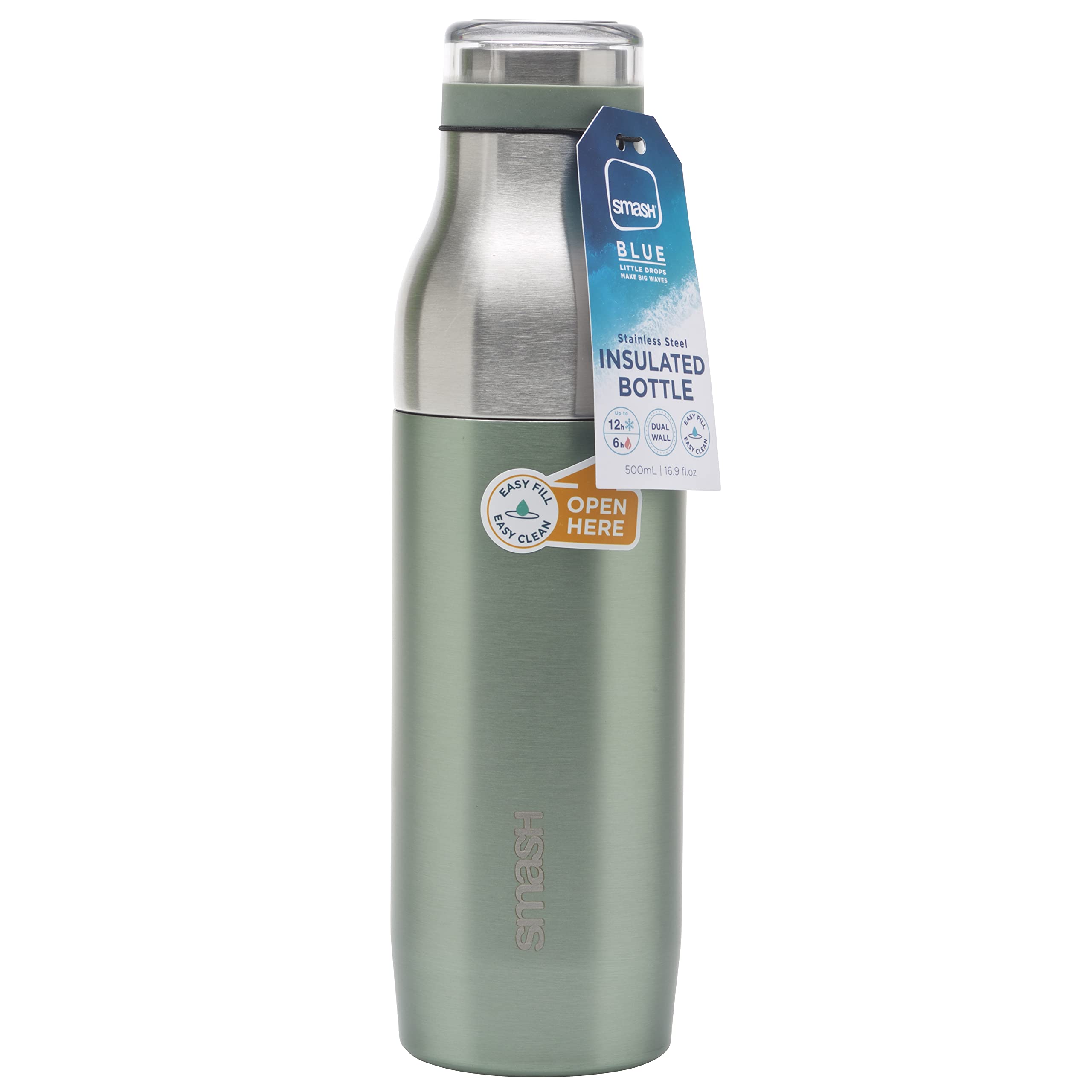 Smash Stainless Steel Drink Bottle/Flask, Sage, 16.9oz