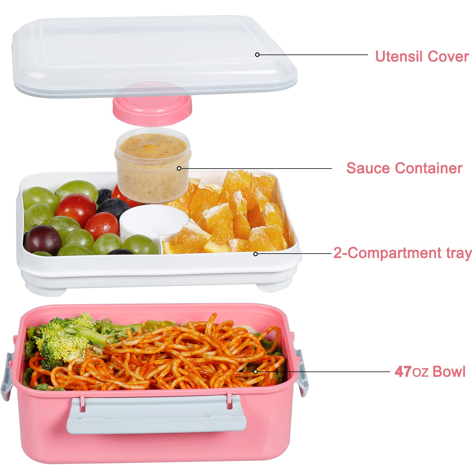 Shopwithgreen Set Of 3 Salad Food Storage Container To Go, 47-Oz Bento Box With Removable Tray & Dressing Pots, For Lunch, Snack