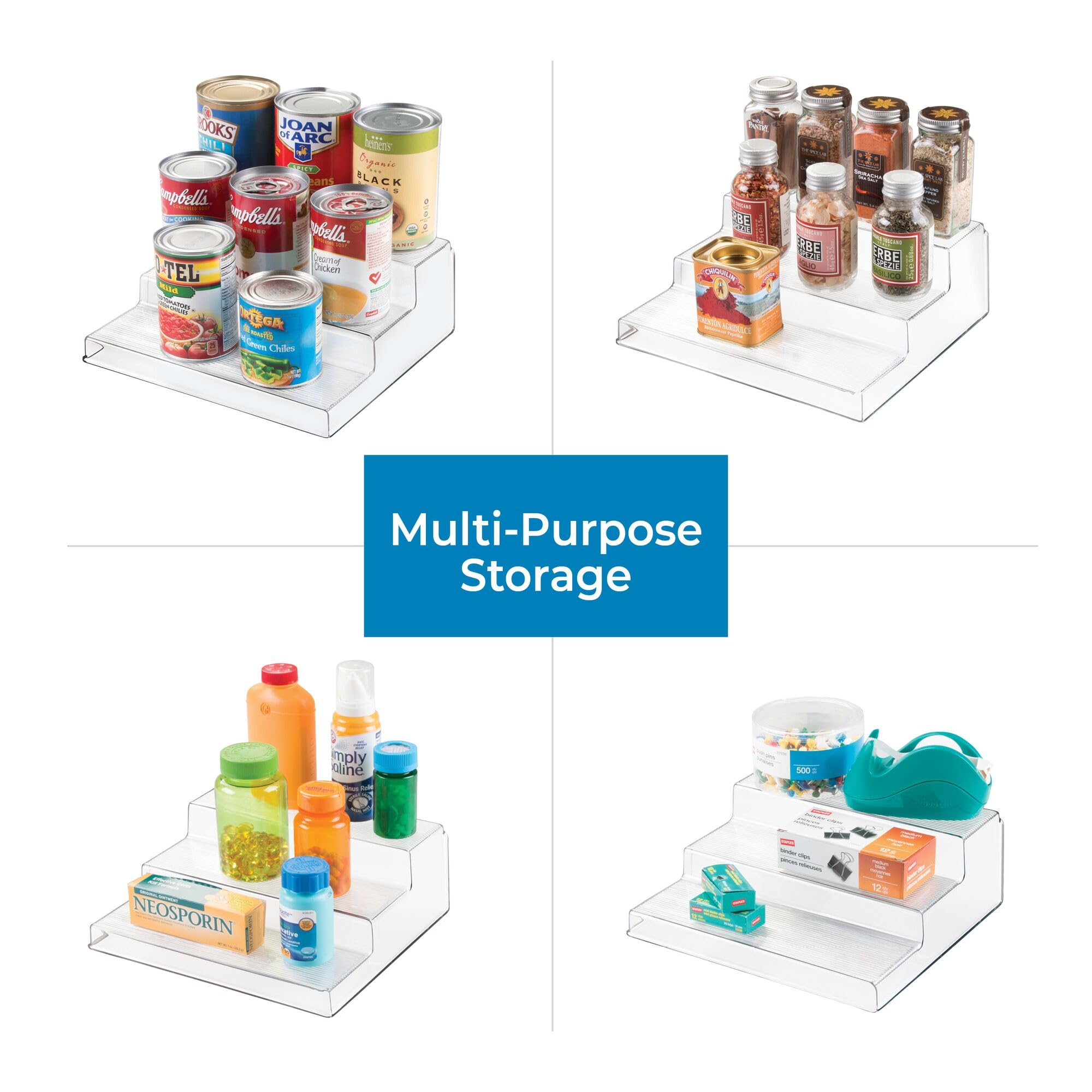 Idesign Recycled Plastic 3-Tier Stadium Spice Rack Kitchen, Fridge, Freezer, Pantry And Cabinet Organization, The Linus Collecti