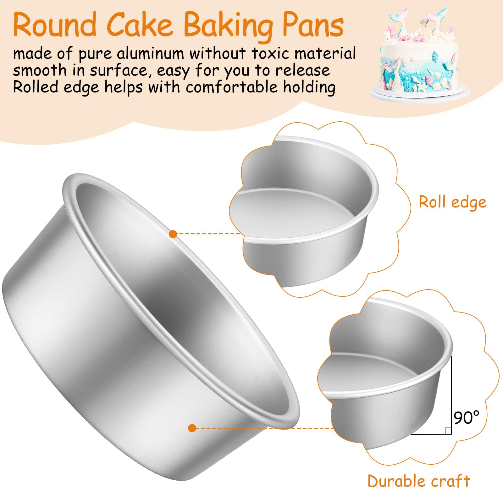 Mumufy 9 Pieces Round Cake Pans Aluminum Cake Pan Set Non Stick Small Cake Pans Sets Round Cheesecake Baking Pans For Home Party