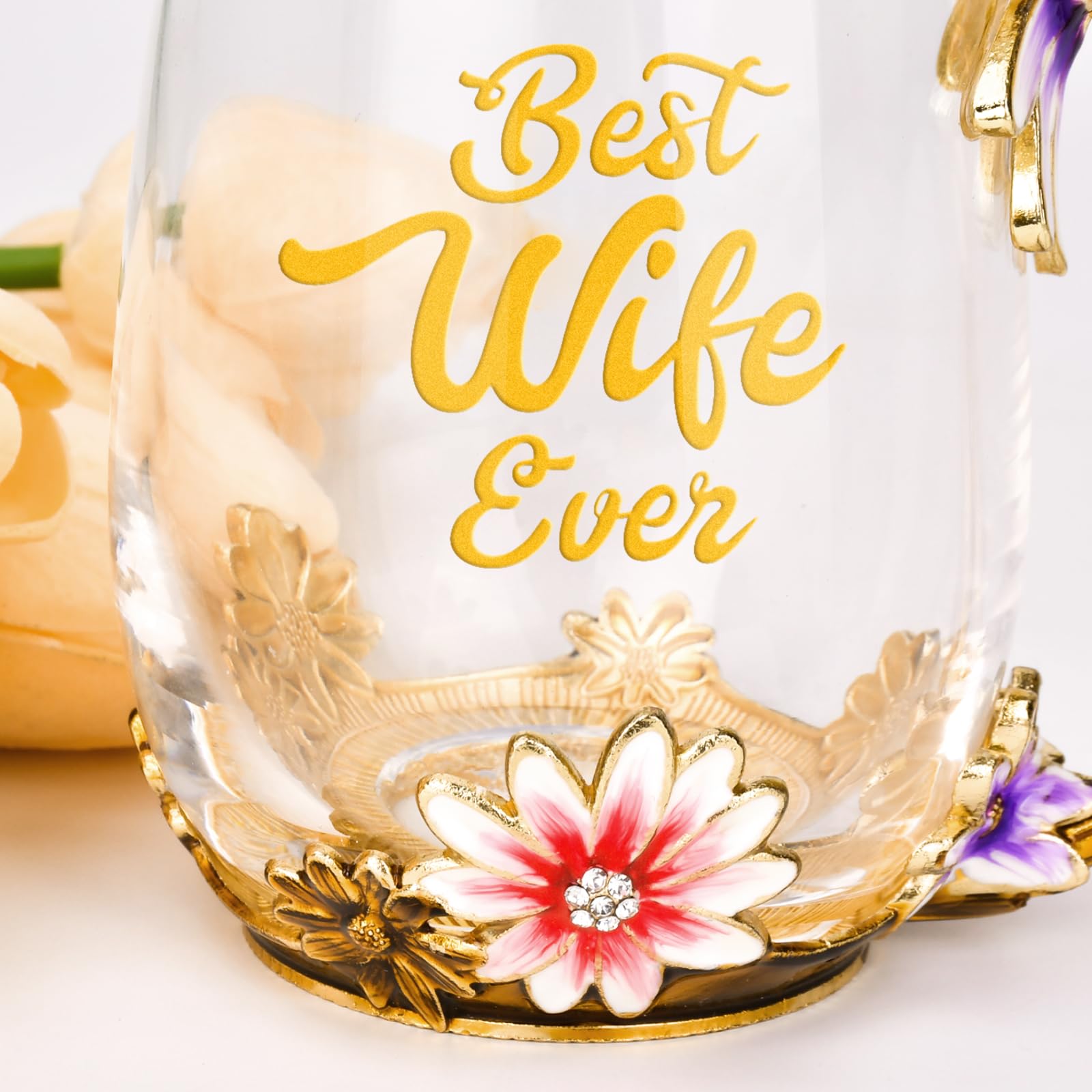 Oeago Gifts For Wife From Husband Romantic Tea Cup Gifts For Her Birthday Flower Glass Mugs Wedding Anniversary Valentines Day M