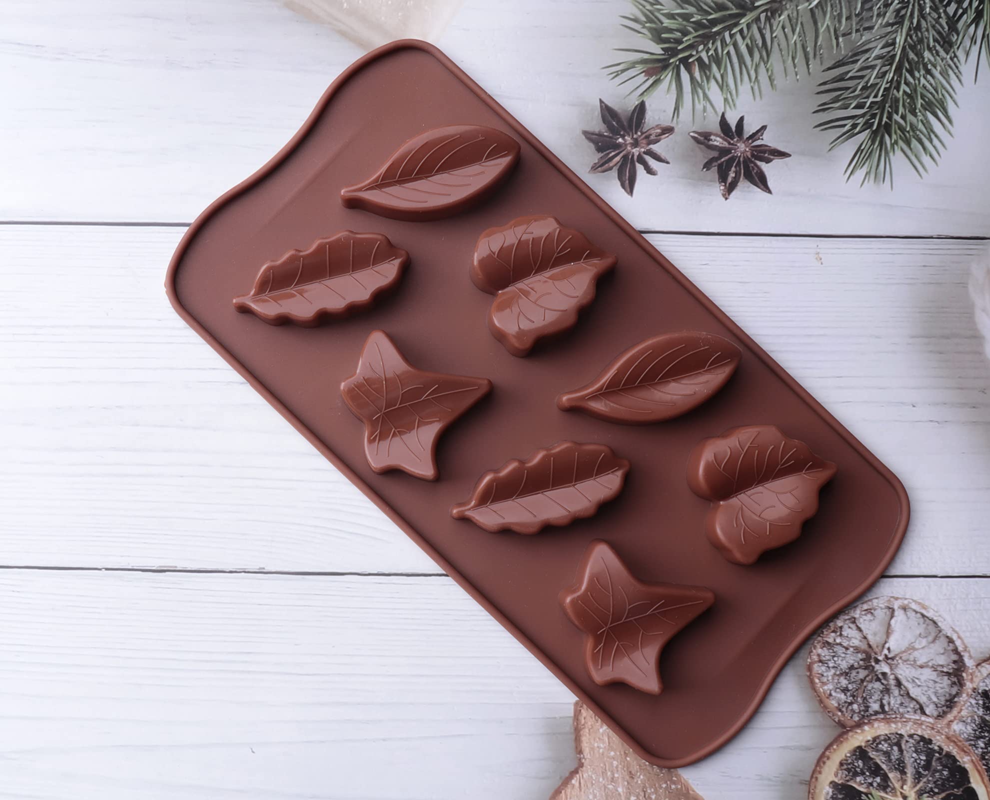 Ruwado 2 Pcs Maple Leaves Silicone Mold Brown Autumn Leaf Shape Fondant Mold Tray For Chocolate Baking Cupcake Topper Decoration