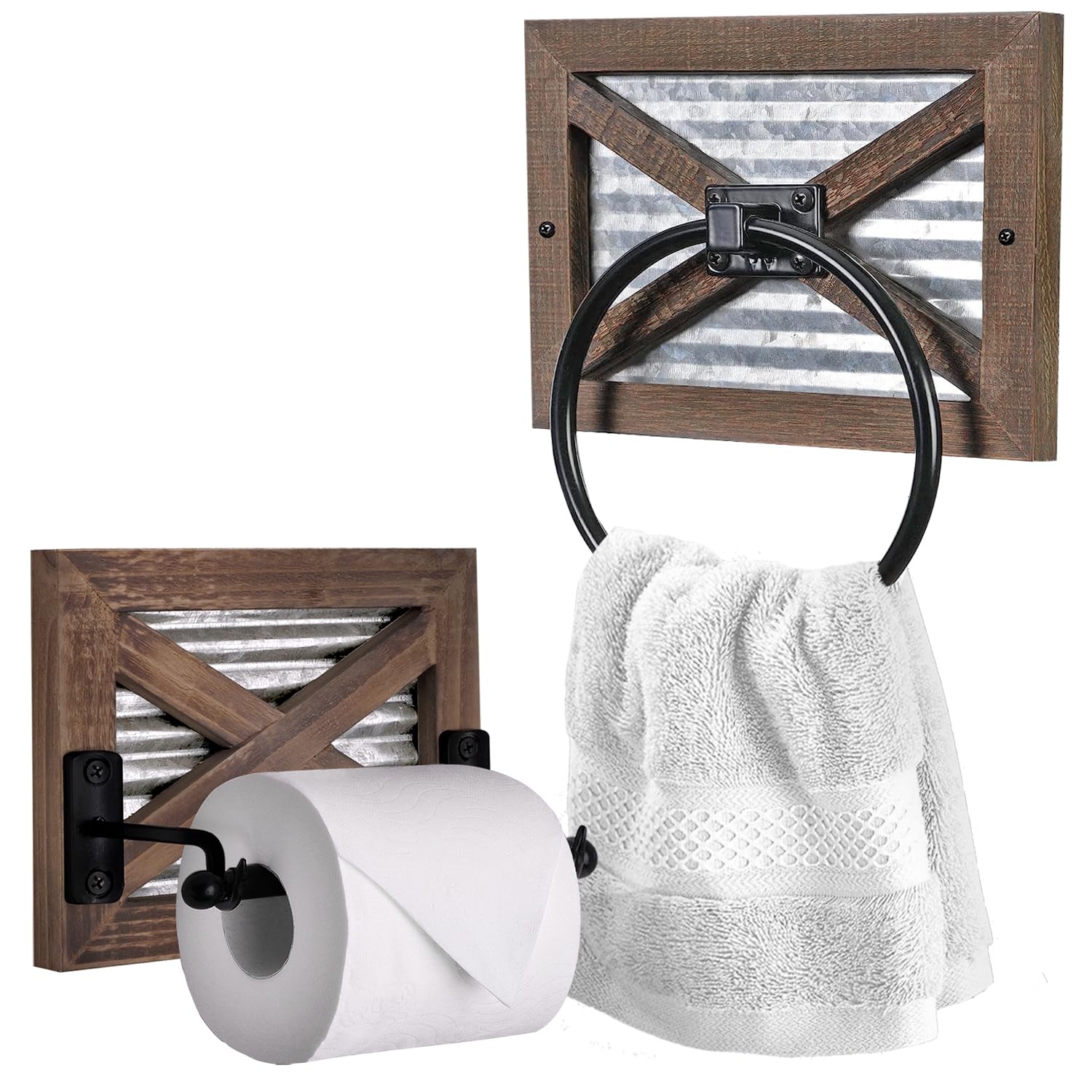 Autumn Alley Farmhouse Toilet Paper Holder and Rustic Towel Holder Set, Wall Mount, Rustic Wall Toilet Paper Holder and Bathroom
