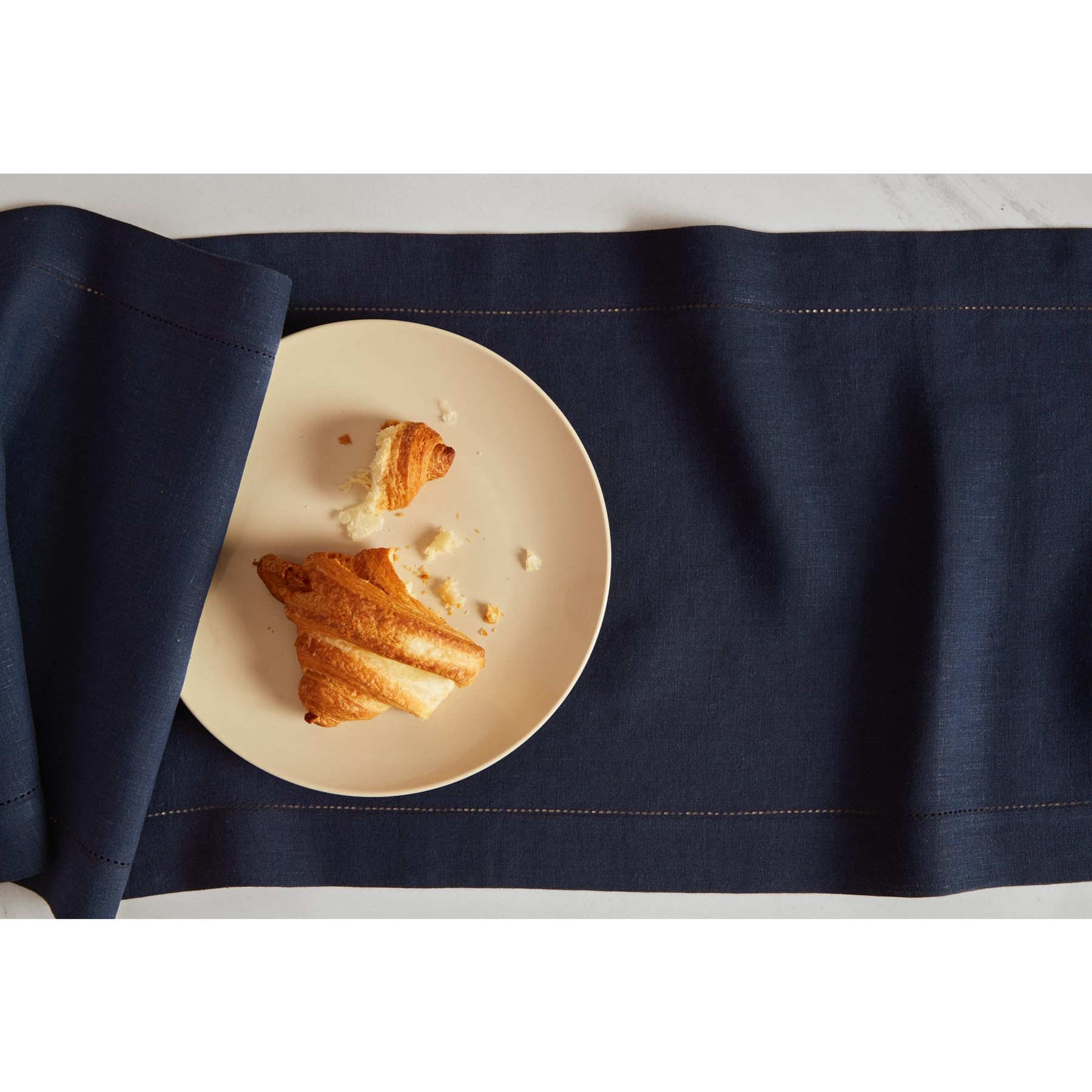Solino Home Linen Indigo Navy Table Runner 60 Inch - 100% Pure Linen Hemstitch Short Table Runner 14 X 60 Inch Ideal For Dresser