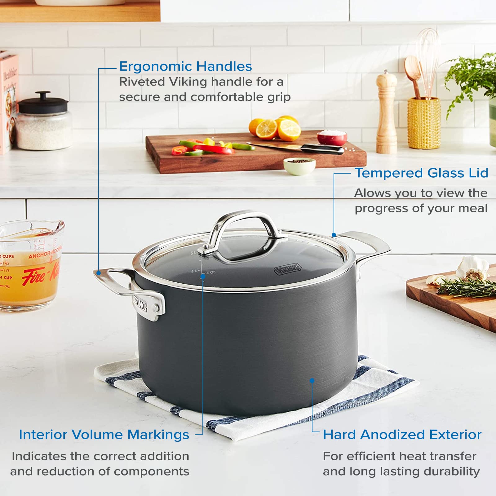 Viking Culinary Hard Anodized Nonstick Dutch Oven, 6 Quart, Includes Glass Lid, Dishwasher, Oven Safe, Works On All Cooktops Inc
