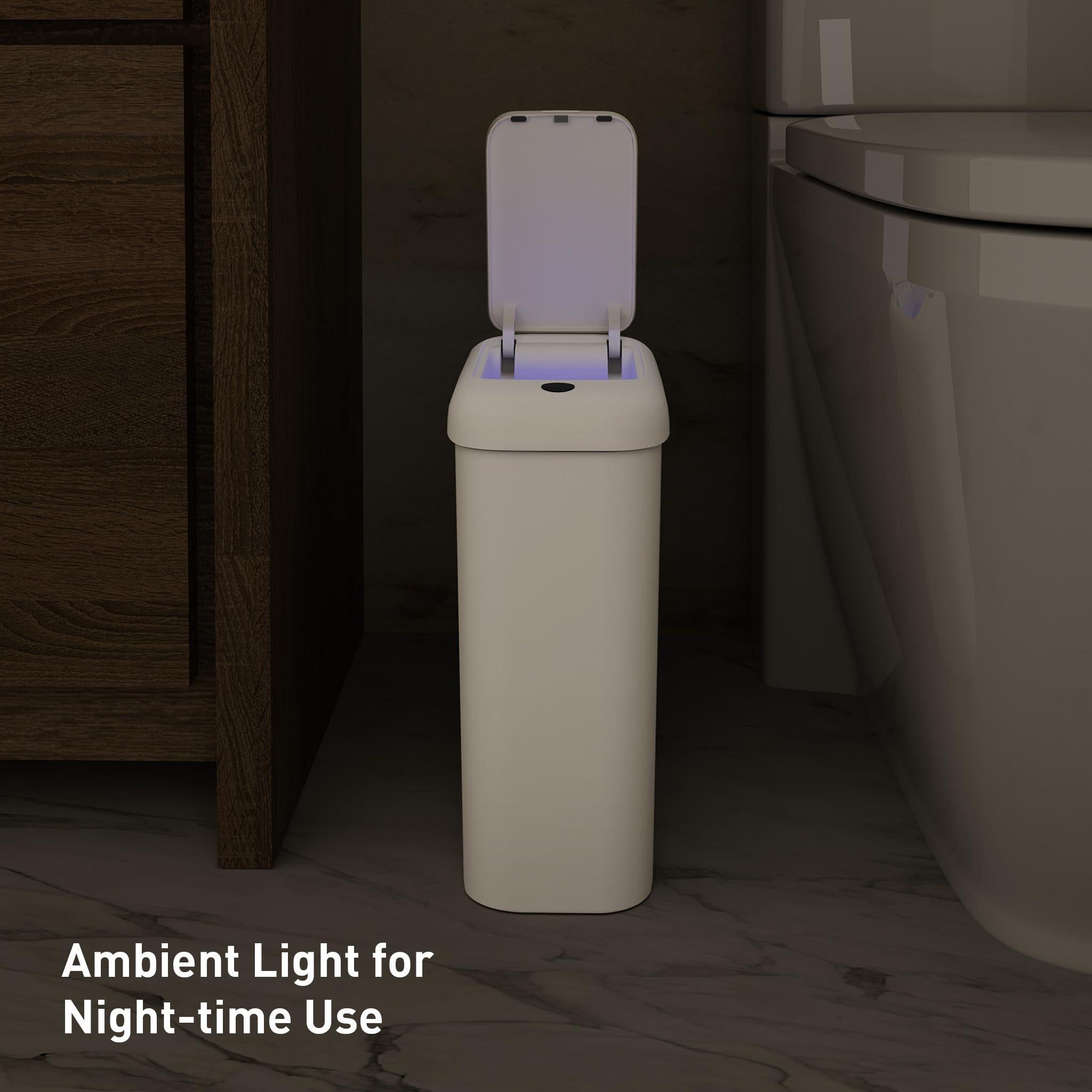 Eko Automatic Bathroom Trash Can With Lid, 2.6 Gallon Slim Touchless Bathroom Garbage Can, Waterproof Motion Sensor Trash Can Fo