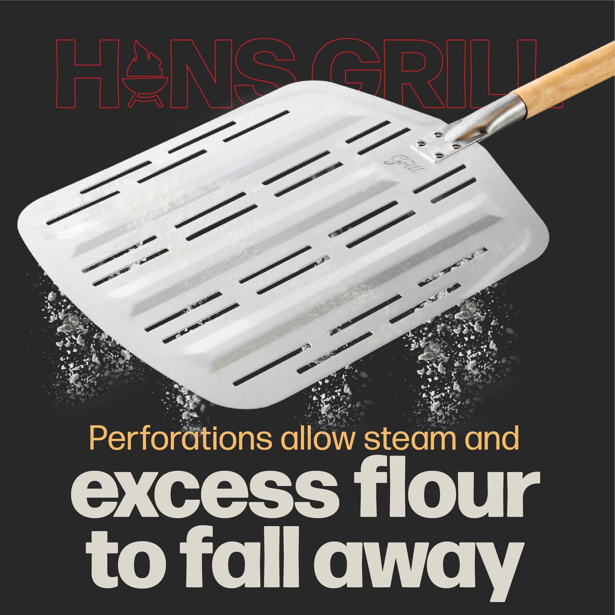 Hans Grill Pizza Peel Pro | Made For Xl Pizza 12 Inch + | Professional Restaurant Grade Perforated Metal Non-Stick Paddle For La