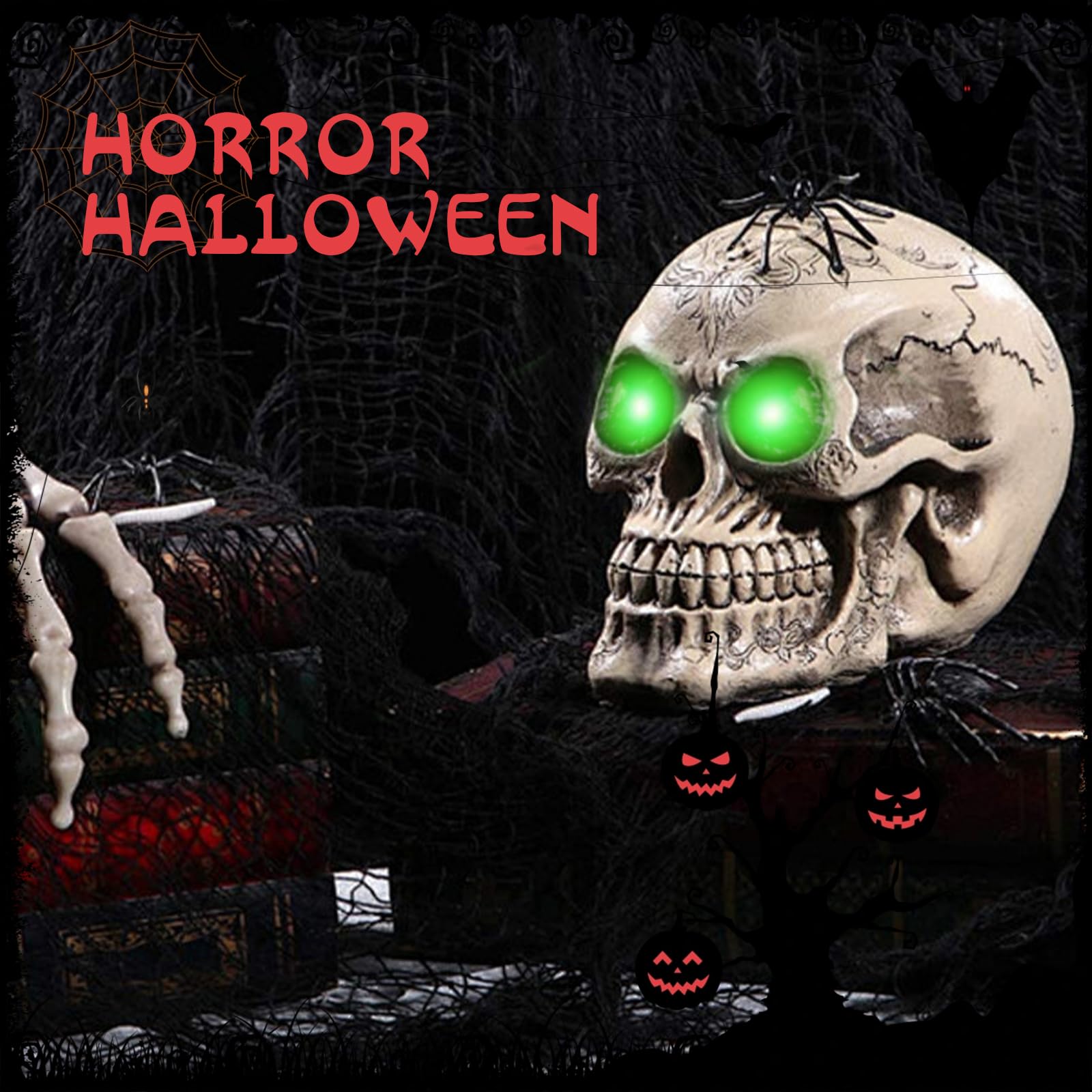 Halloween LED Glowing Eyes with Timer, 2 Pack Light Up Skeleton Eyes for DIY Horror Props, Masks, Pumpkins, Tombstones (4PC - Ye