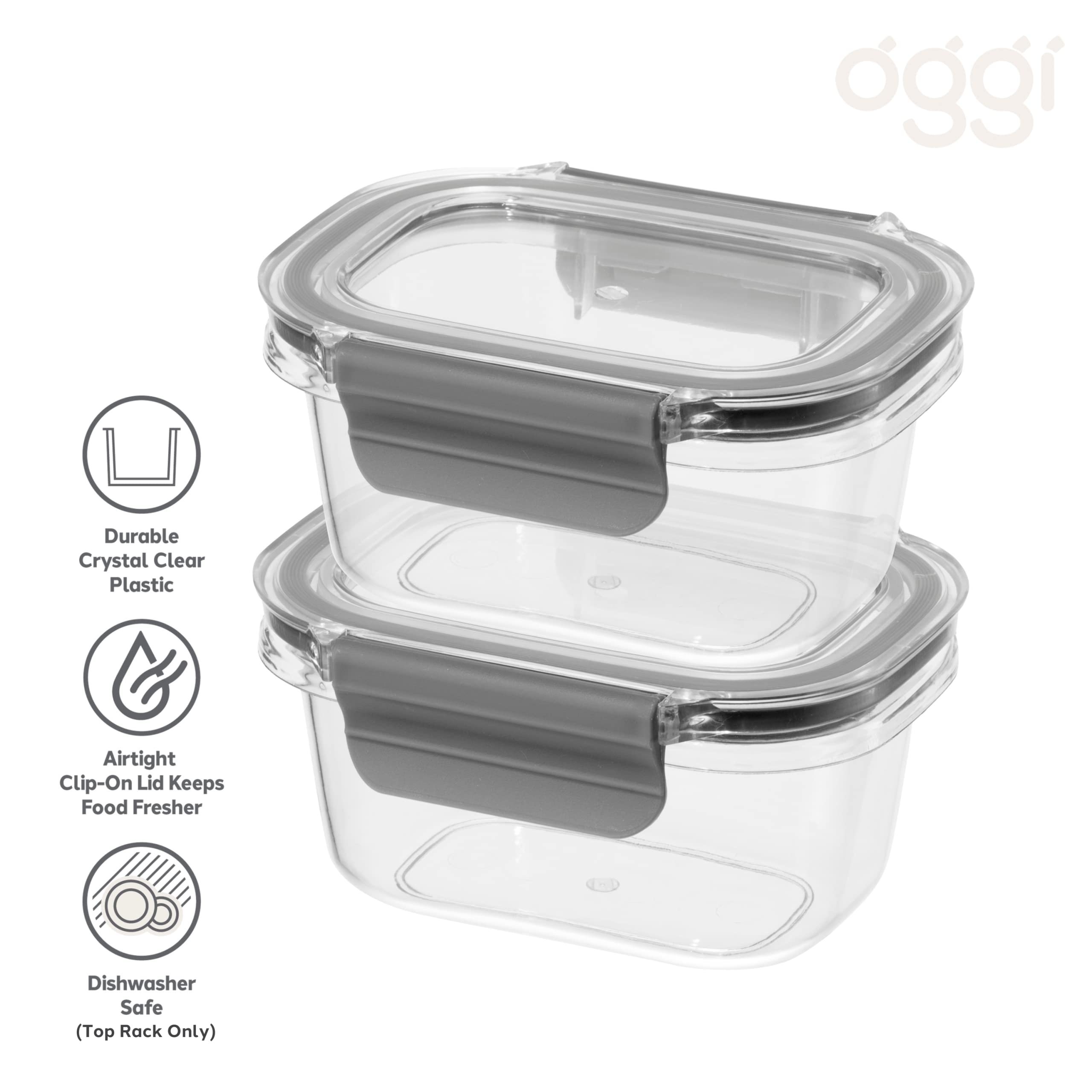 Oggi Clarity Leak-Proof Airtight Food Storage Containers - Set Of 2, Ultra Clear, Bpa Free, Sealable Container With Lid, Ideal K