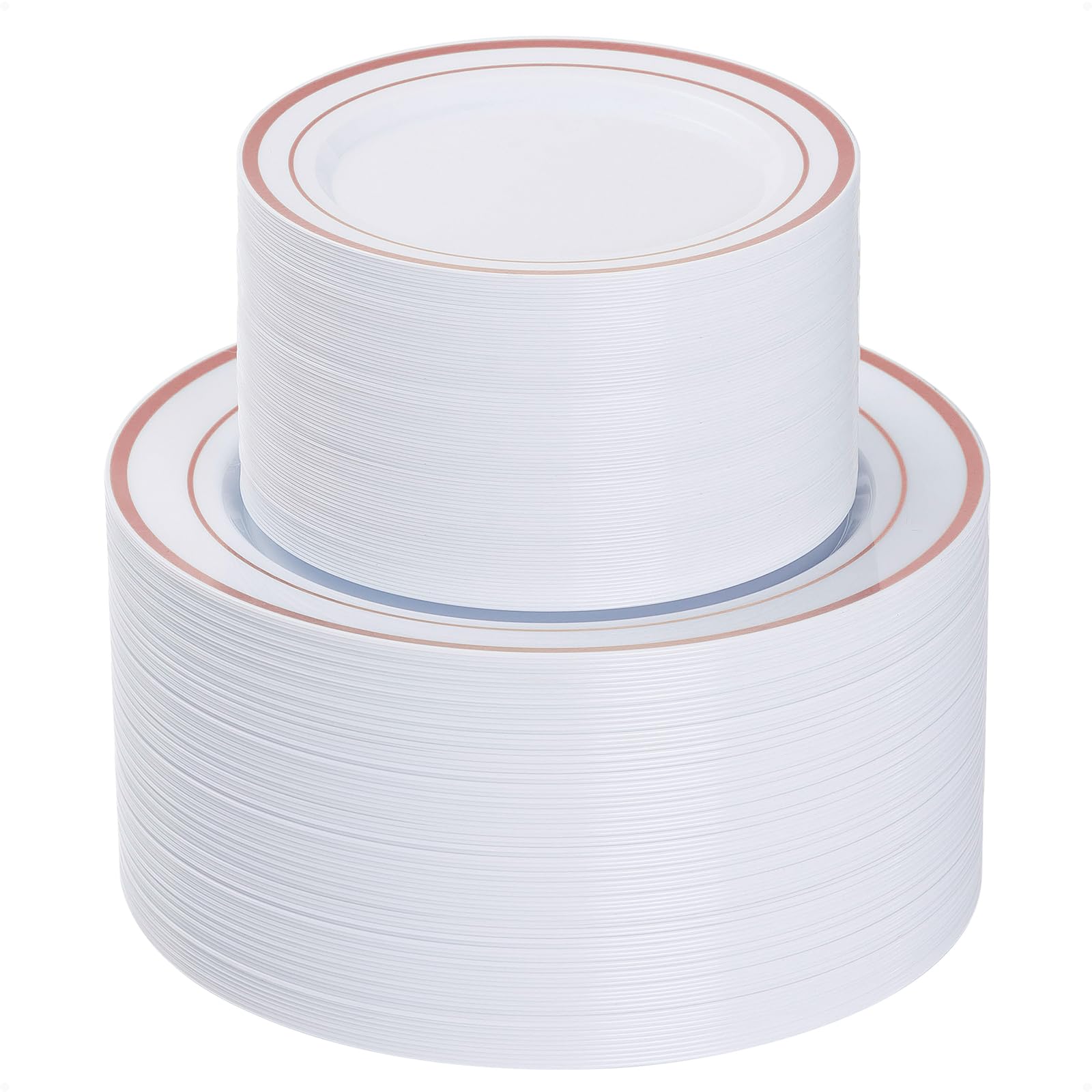 Goodluck 200Pcs Rose Gold Plastic Plates, Heavy Duty Disposable Rose Gold Plates With 100 10.25 Inch Dinner Plates And 100 7.5 I