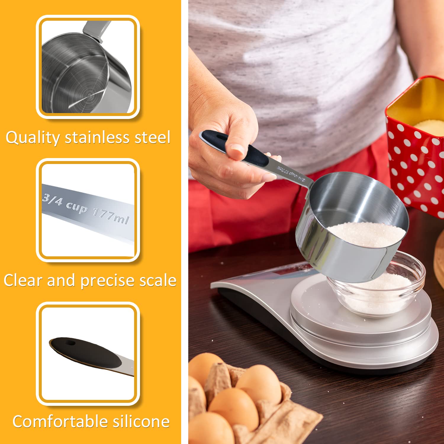Leifeny 3/4 Cup(12 Tbsp | 177 Ml |177 Cc| 6 Oz) Measuring Cup, Stainless Steel Measuring Cups, Single Metal Measuring Cup, Kitch