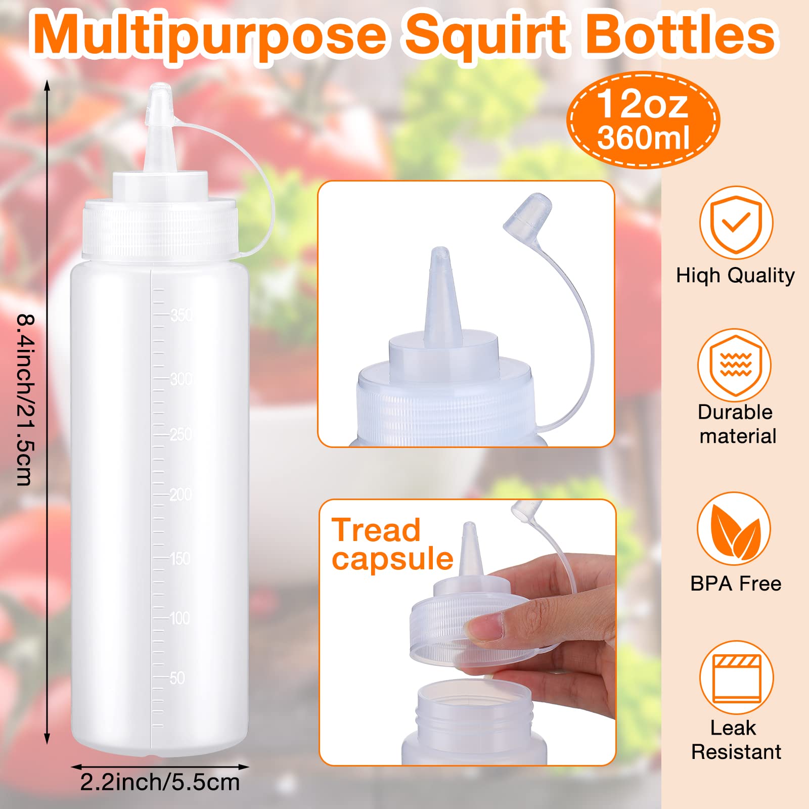 24 Pcs 12 Oz Plastic Condiment Squeeze Bottles Squeeze Leak Proof Multipurpose Squirt Bottles With Twist Top Cap For Sauces Ketc