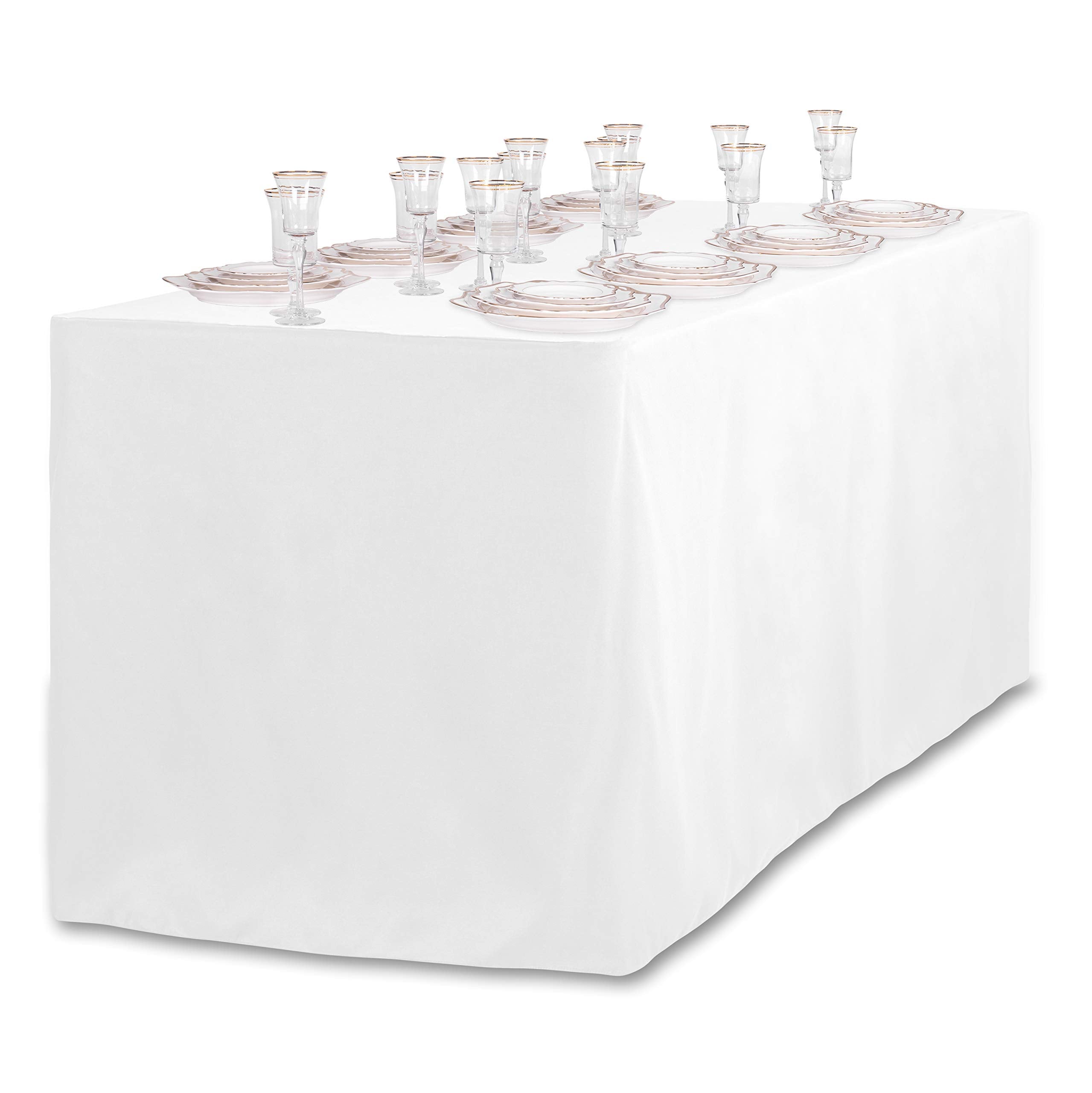 Linentablecloth 8 Ft. Fitted Polyester Tablecloth White