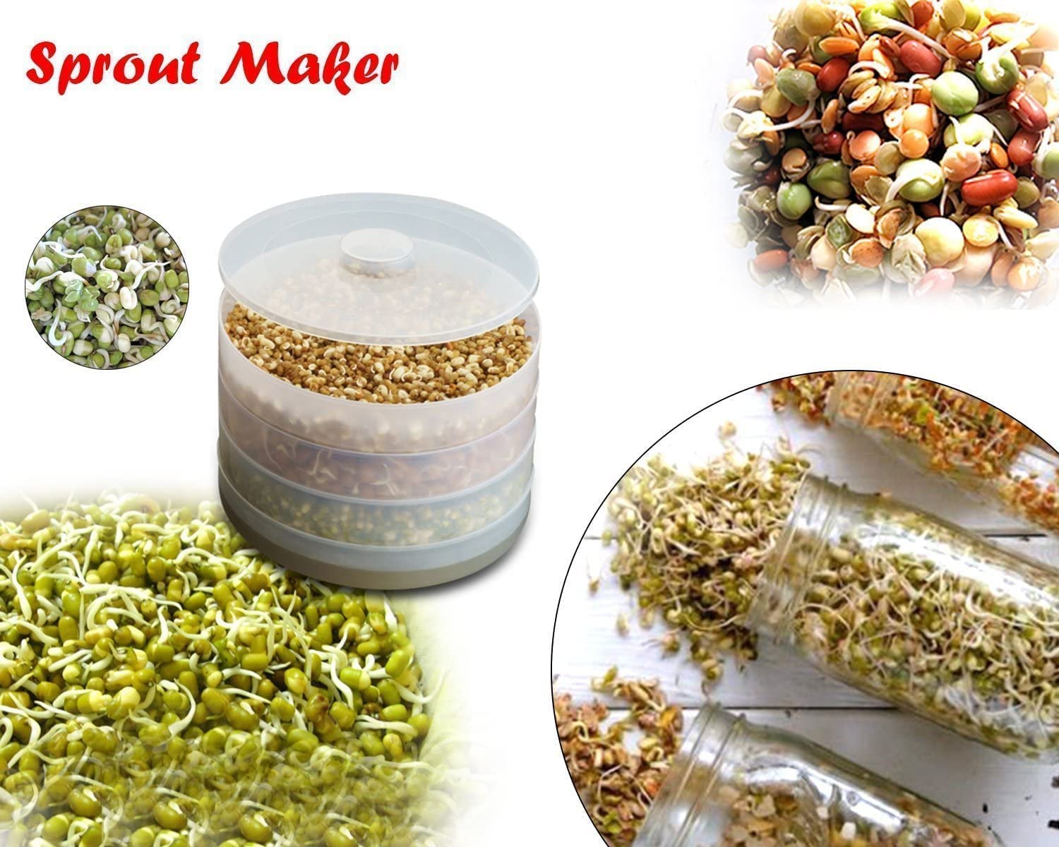 Figment Sprout Maker - Plastic Grocery Container Sprouted Grains Seeds Dal Channa Chole Ragi Organic Sprouting Jar, For Sprouted