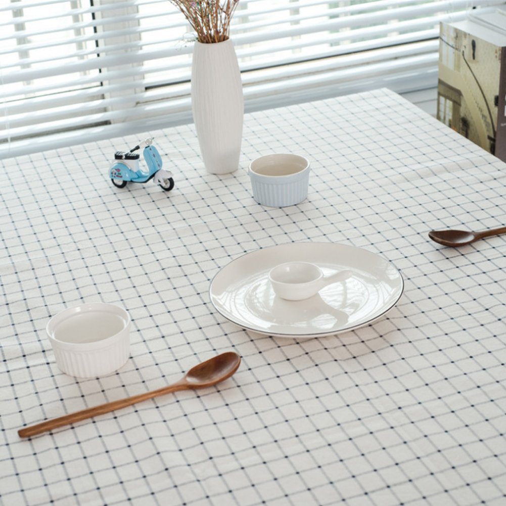meioro Tablecloths Cotton Tablecloth for Rectangle Tables  Checkered Tassel Table Cloth Dust-Proof Rectangular Table Cover for Kitchen Dinning Tabletop Home(36 x 36 Inch  White Checked)