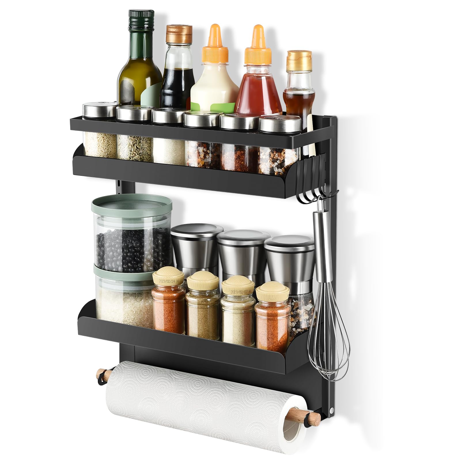 aceyoon Magnetic Spice Rack for Refrigerator, 2Tier, Black