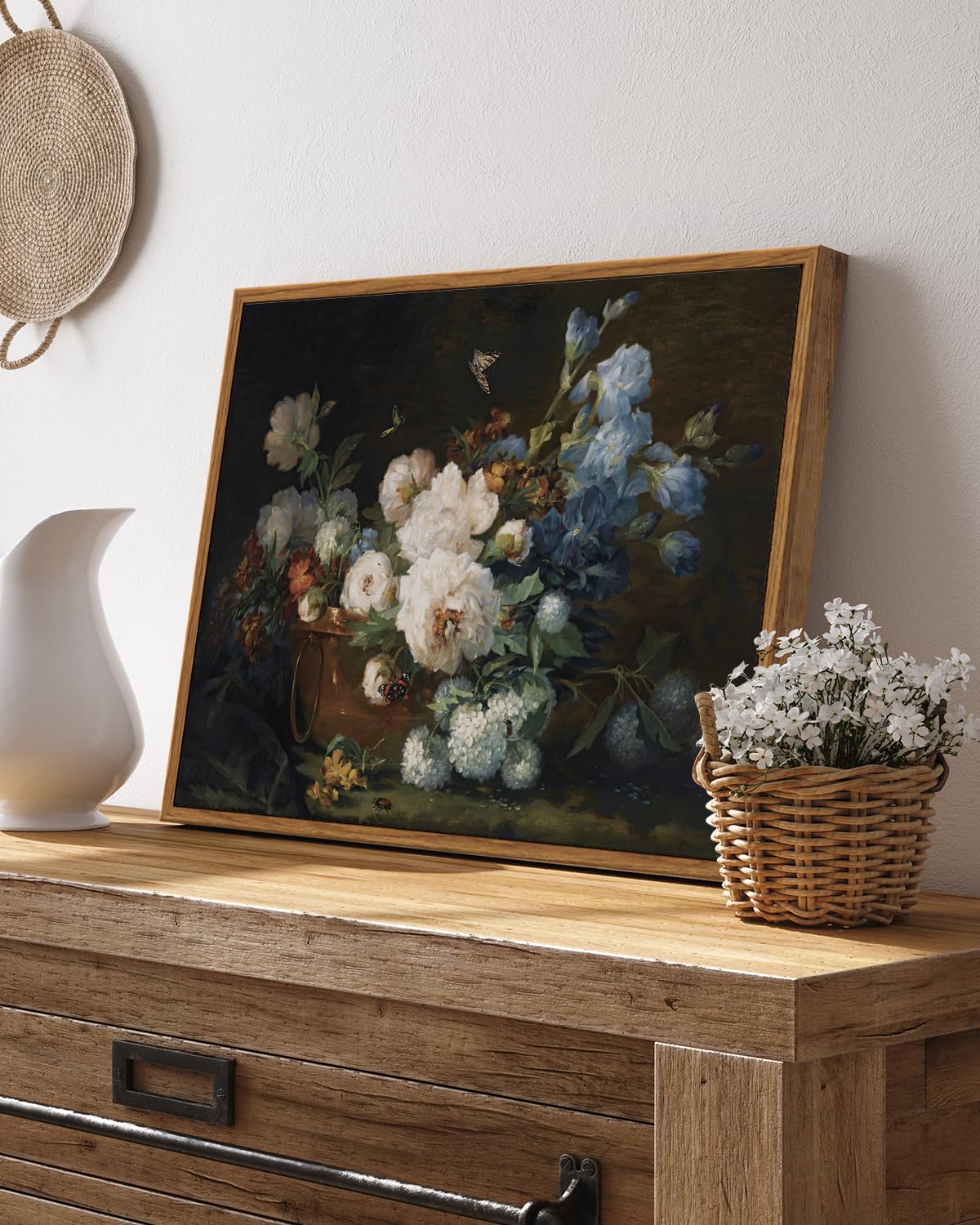 Arpeotcy Vintage Framed Canvas Wall Art, Bathroom Hydrangea Peonies Floral Pictures Retro Wall Decor, Canvas Prints, Bedroom Liv