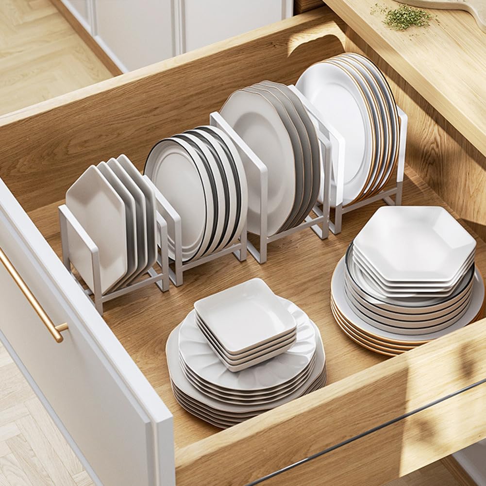 Mingfanity 2Pcs Plate Holders Organizer, Metal Dish Storage Dying Display Rack For Cabinet, Counter And Cupboard - White, Small