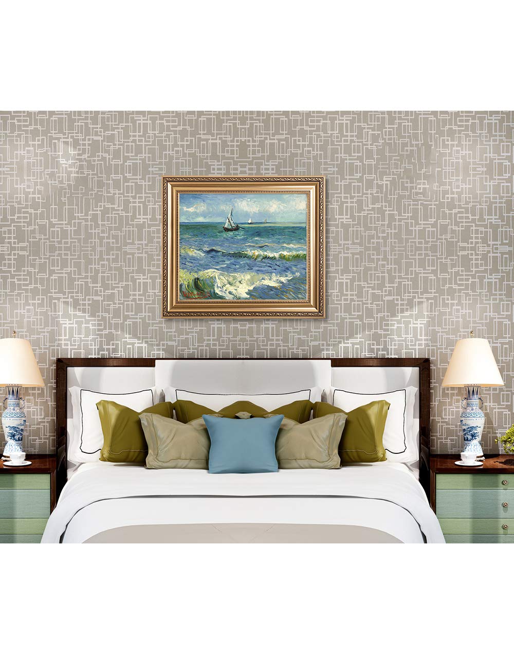 Decorarts - The Sea At Les Saintes-Maries-De-La-Mer - Vincent Van Gogh. Giclee Print On Canvas With Matching Golden-Relief Frame