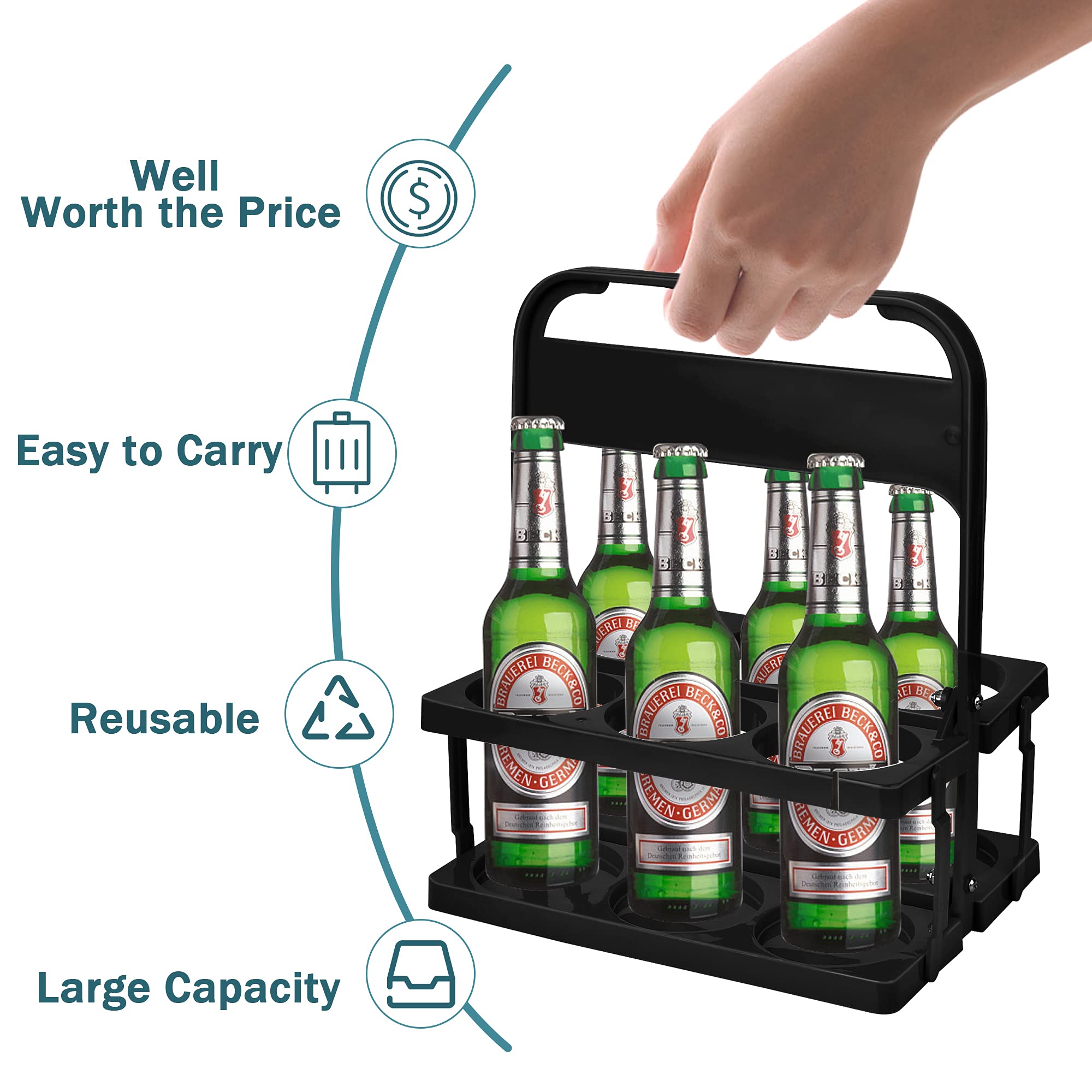 Elesunory Plastic Portable Cup Holder, Foldable Cup Holder With Handle, 6-Holes Drink Carrier Foldable, Great For Eats Doordash