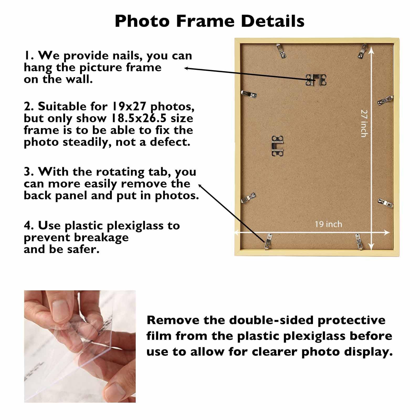 JCJMY 19x27 Picture Frame Gold for Poster Photo Picture, Horizontal and Vertical Formats for Wall Hanging, 19 x 27 Wall Gallery