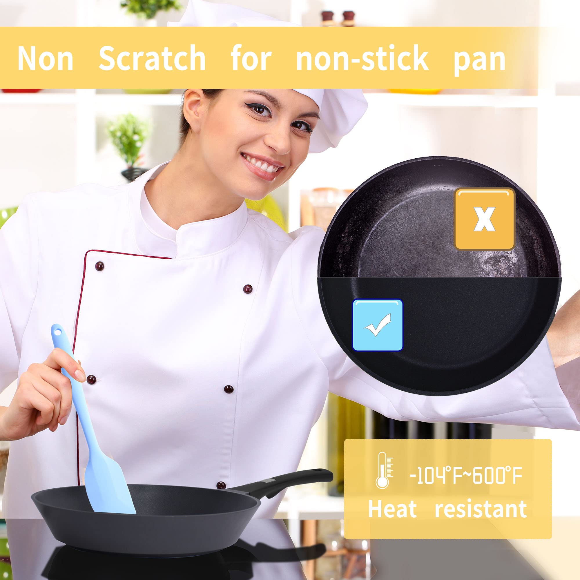 Spatula Silicone Set Heat Resistant: Kitchen Rubber Nonstick Spatulas Seamless Design 2-Piece - Cooking Baking Keep Handle Cool