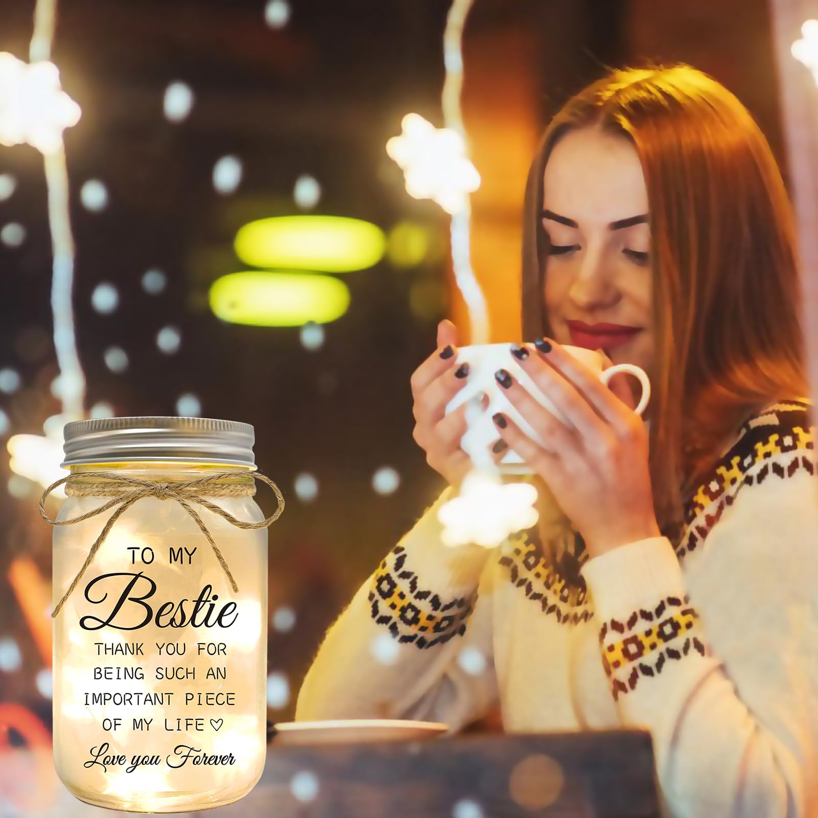 YOISTREVISK Bestie Gifts for Women Friendship - Mason Jar Night Lights for Friend, Gifts for Friends Female, BFF Soul Sister Wor