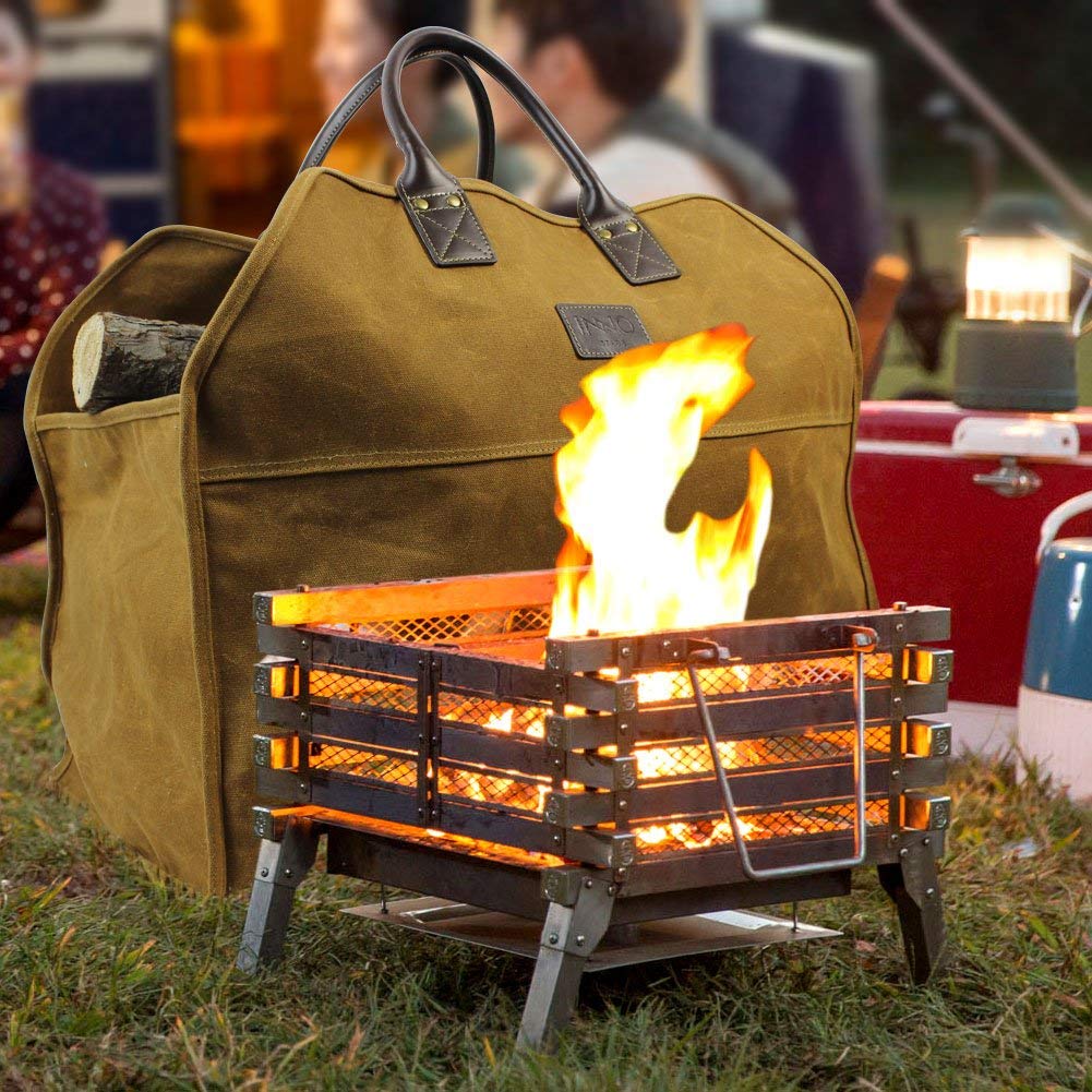 Inno Stage Heavy Duty Wax Canvas Log Carrier Tote,Large Fire Wood Bag,Durable Firewood Holder,Canvas Shopping Bags, Fireplace Wo