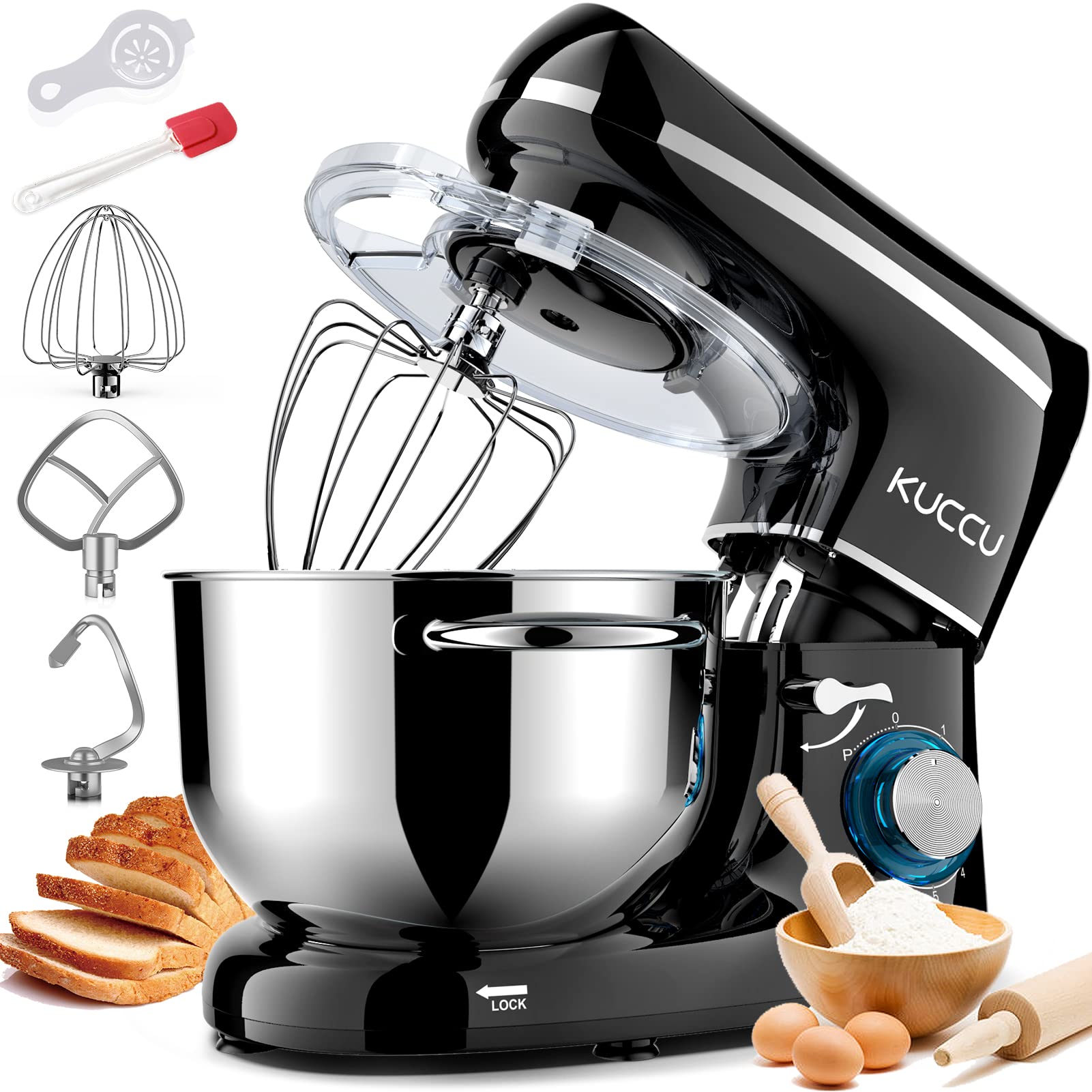 Kuccu Stand Mixer, 6.5 Qt 660W, 6-Speed Tilt-Head Food Dough Mixer, Kitchen Electric Mixer With Stainless Steel Bowl,Dough Hook,
