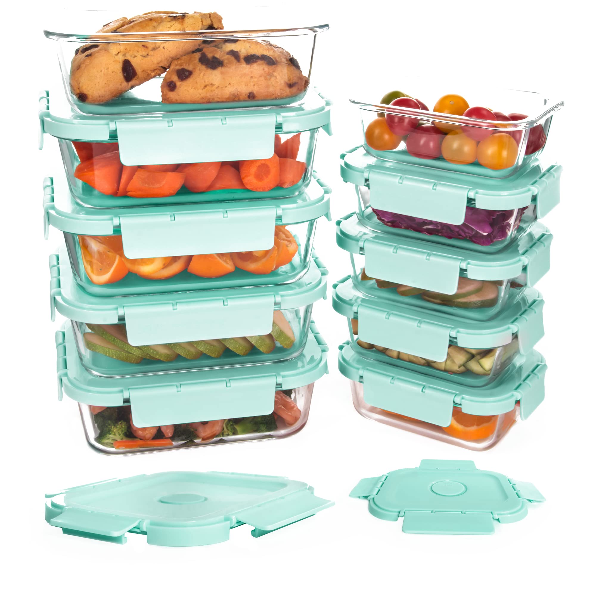 HAKEEMI 10 Pack Glass Meal Prep Containers, Airtight Food Storage Containers with Lids, Glass Containers for Lunch Built in Air 