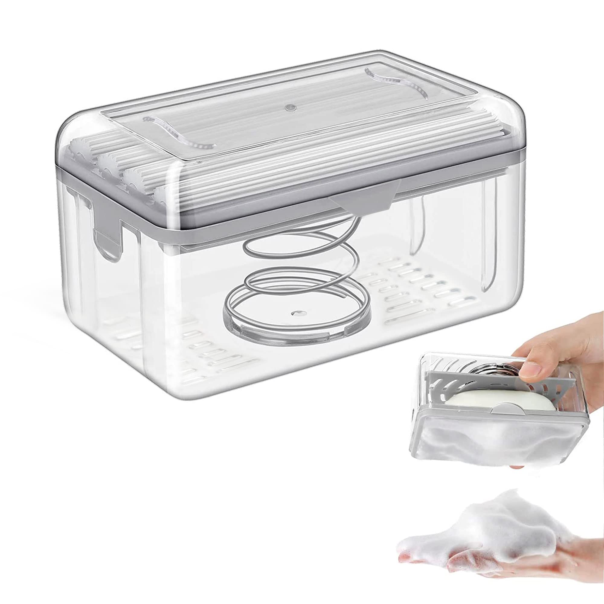 LELEMON Soap Dish with Drain Multifunctional Soap Dish Soap Cleaning Storage Foaming Box for Home Bathroom Kitchen Keep Soap Dry