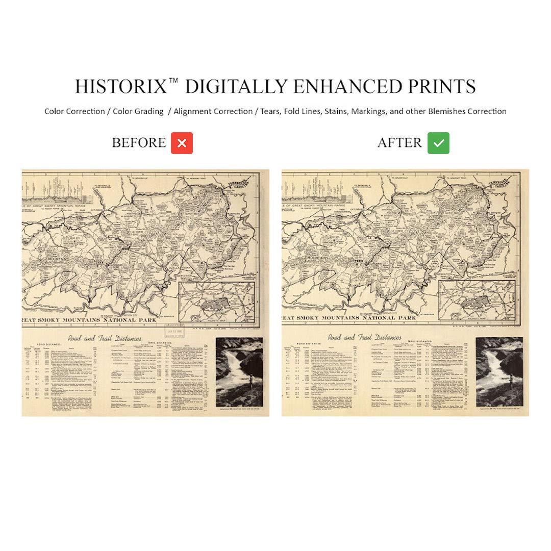 Historix Vintage 1940 Great Smoky Mountains Map - 24 X 36 Inch Vintage Map Wall Art - Appalachian Trail Poster - Tennessee Poste