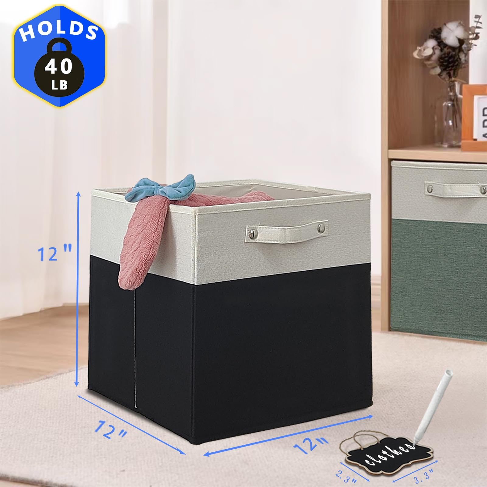 12 Inch Storage Bins,Set Of 4 Collapsible Fabric Storage Cubes With Labels,Linen Cube Storage Organizer Bins Kallax Storage Cube