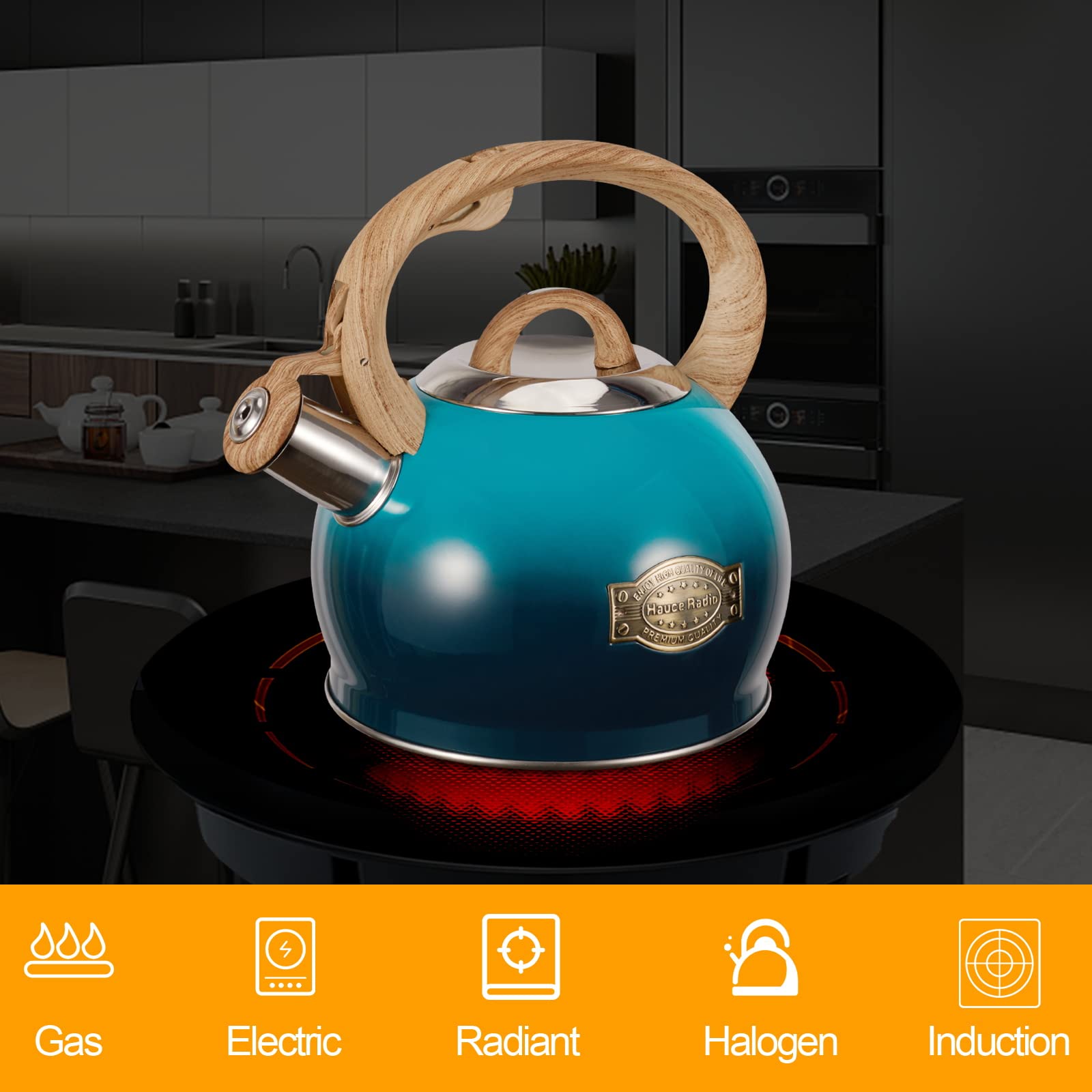 Hauce Radio Tea Kettle, Whistling Stovetop Teapot Food Grade Stainless Steel Tea Kettles For Stove Top With Anti-Hot Ergonomic H