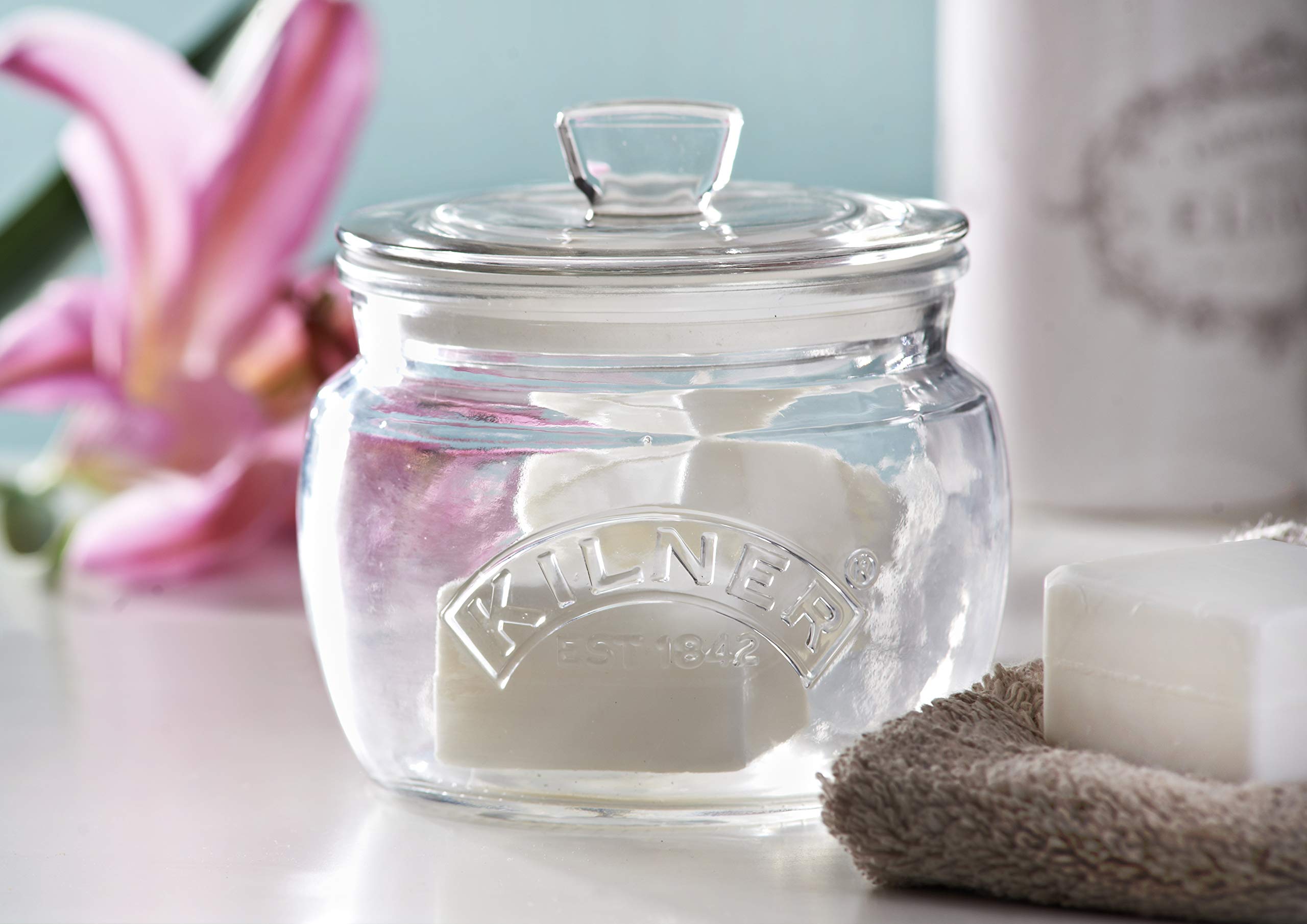 Kilner Glassware Universal Storage Jar Durable Multi-Purpose Glass Container With Airtight Push-Top Lid, 28-3/4-Fluid Ounces, 1