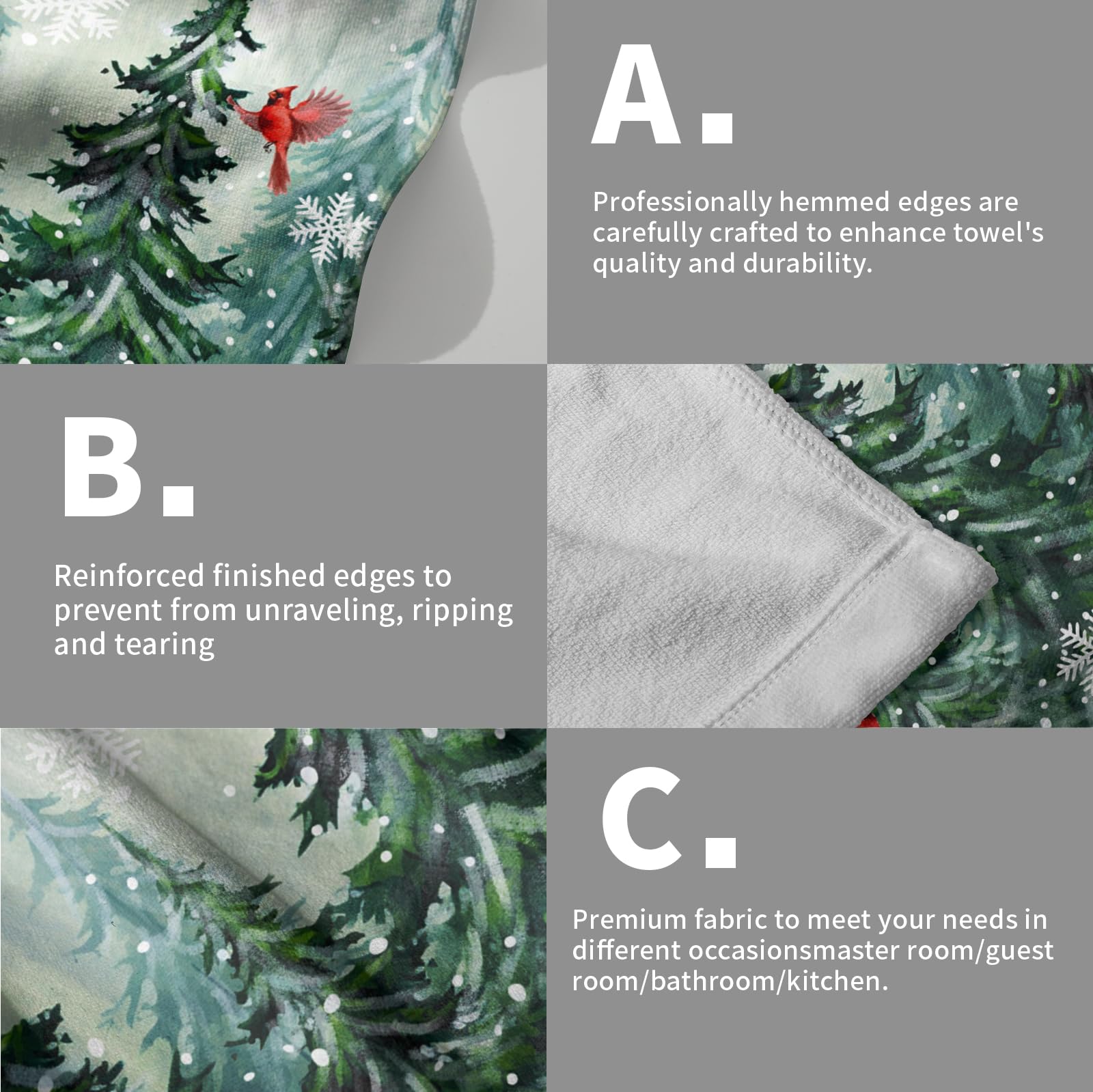 Winter Watercolor Tree Hand Towels For Bathroom 2 Packs Christmas Dark Green Pine Trees Kitchen Towels Misty Forest Cardinal Hol