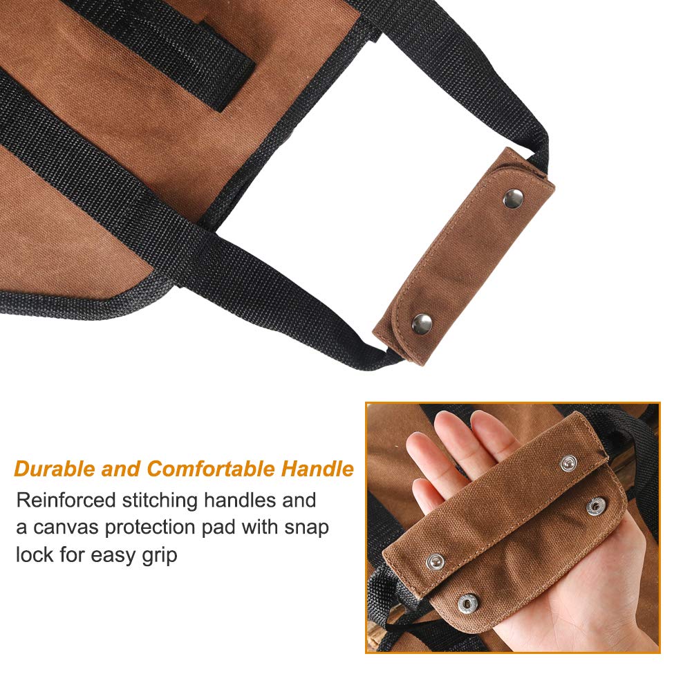 Tenn Well Firewood Carrier  38in x 18in 16oz Waxed Canvas Log Carrier for Firewood  Wood Carrying Bag with Handles Securing Straps for Indoors Camping Trip Christmas Gift (Brown)