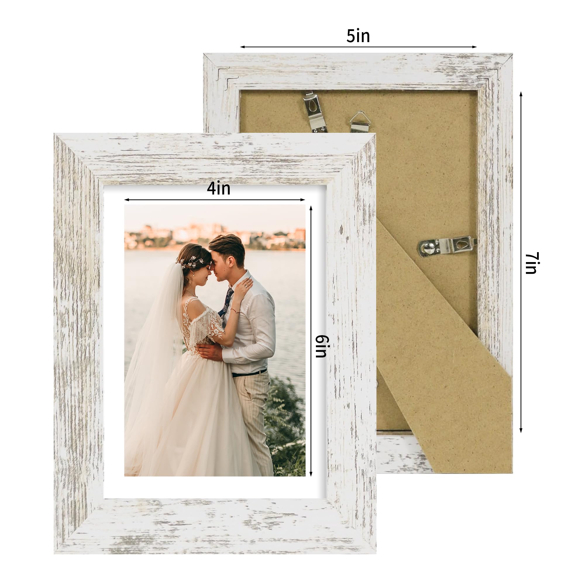 iRahmen 5x7 Picture Frame Set of 2 with HD Glass, Distressed White Wood Photo Frames Display 4x6 Picture with Mat or 5 x 7 Witho