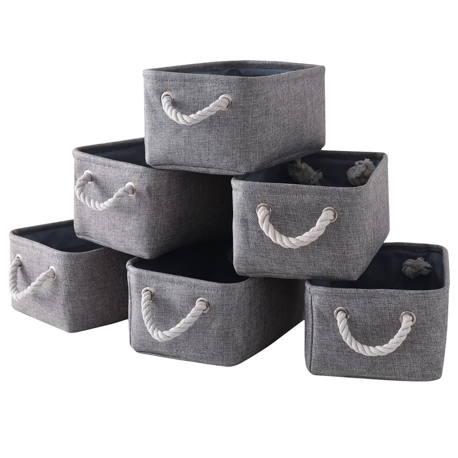 Sacyic Small Baskets For Shelves(6Pack) Fabric Storage Baskets,Empty Gift Baskets With Rope Handles,Decorative Foldable Storage