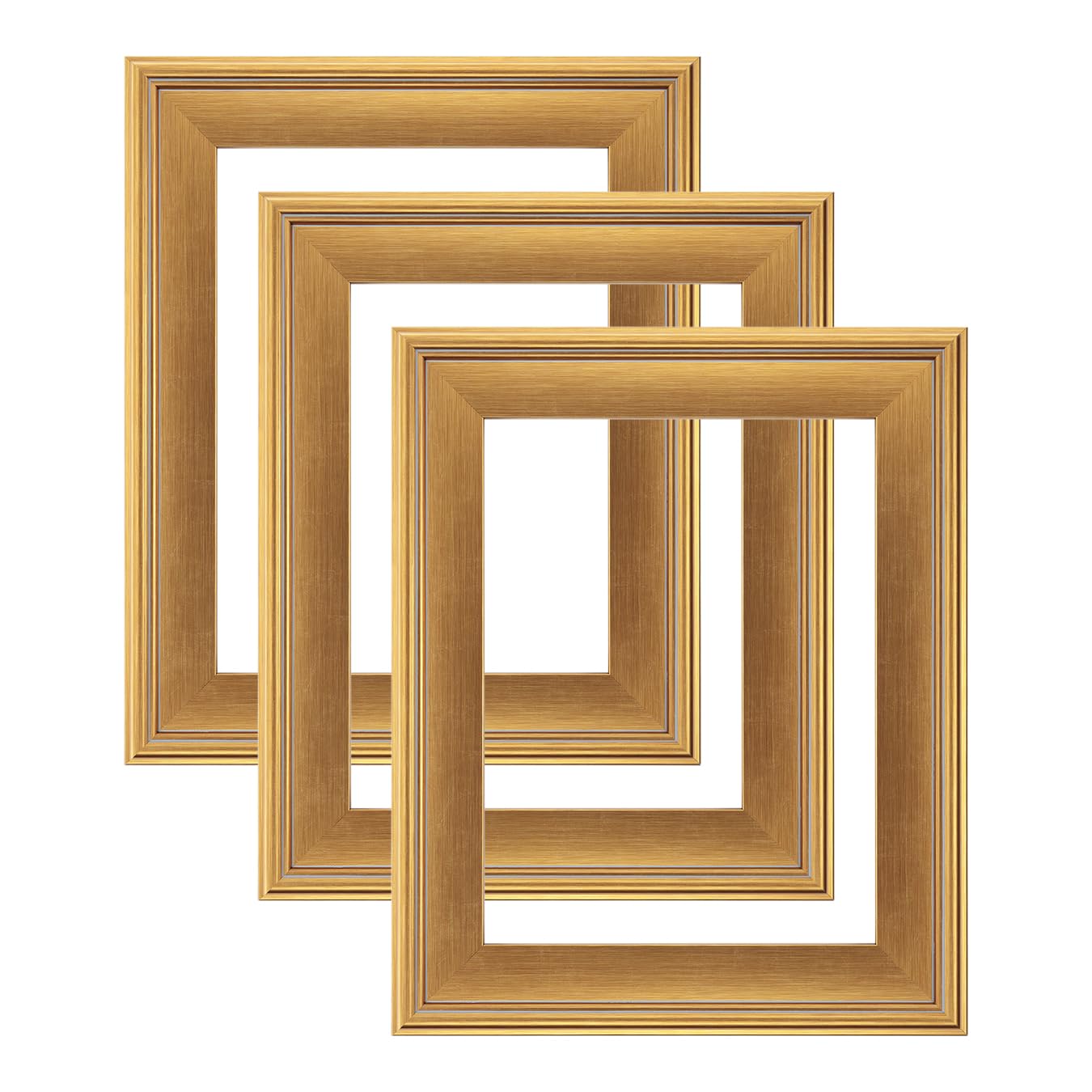 JerryS Artarama Cardinali Plein Aire Gold Frames For Canvas Art - 8X10 Set Of 3, 3 Wide Moulding With Raised Edge -1/2 Rabbet D
