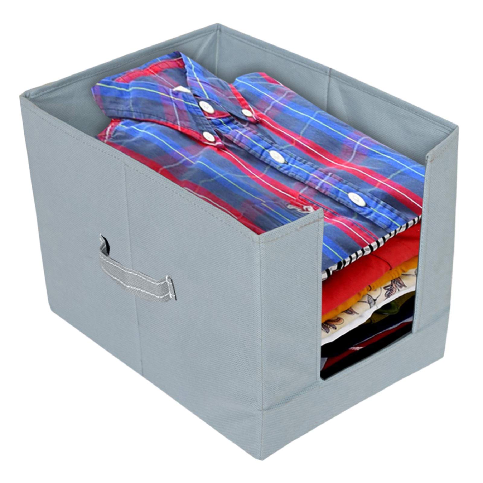 Kuber Industries NonWoven Foldable Shirt Stacker With Carrying Handle|Cloth Wardrobe Organizer|Size 38 X 29 X 28 Cm(Grey)Kubma