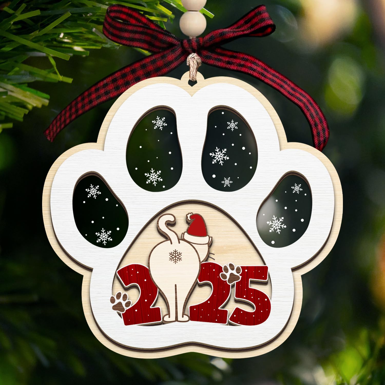 Cat Ornaments 2025 - Acrylic & Wooden Christmas Hanging Ornaments - Cat Lover Gifts for Women, Lady, Crazy, Owner - Kitten Ornam