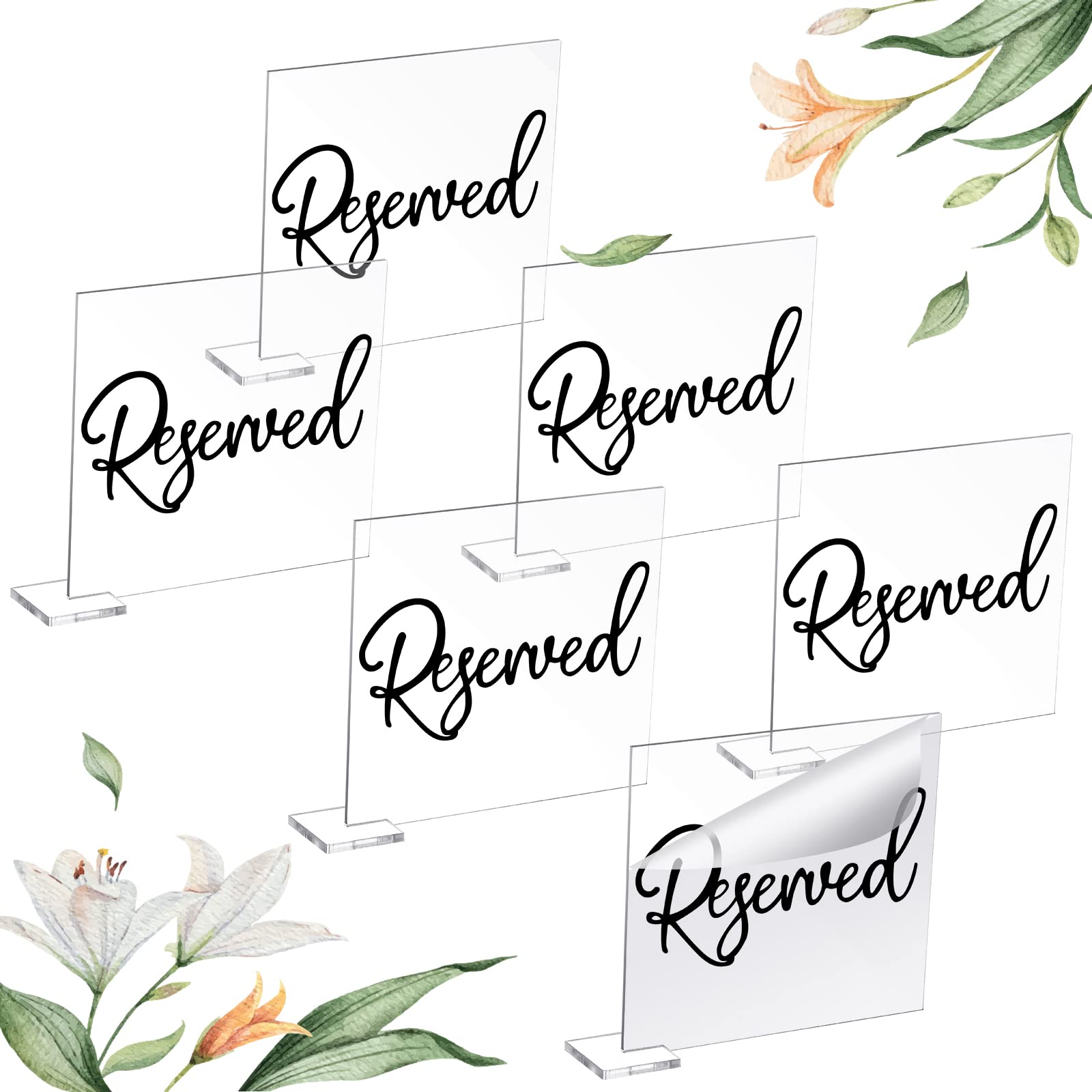 Bucherry 6 Pcs Black Reserved Table Signs for Wedding Acrylic Reserved Seating Signs Clear Acrylic Stands with Cursive Letters f