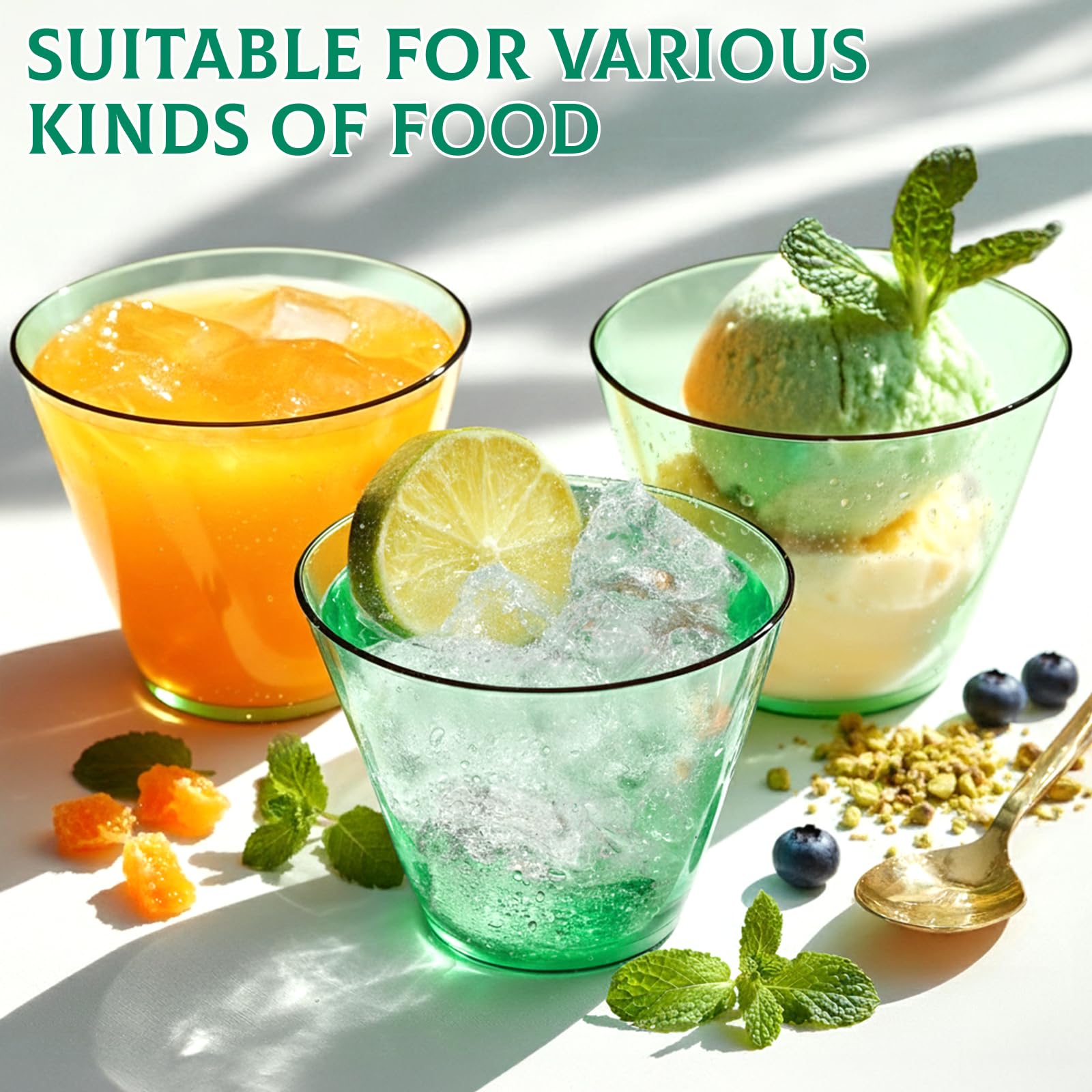 50 Pack Plastic Disposable Cups 9 oz Green Drinking Glasses for Cold Water Sturdy Plastic Cup for Cocktails Cups Bulk for Weddin