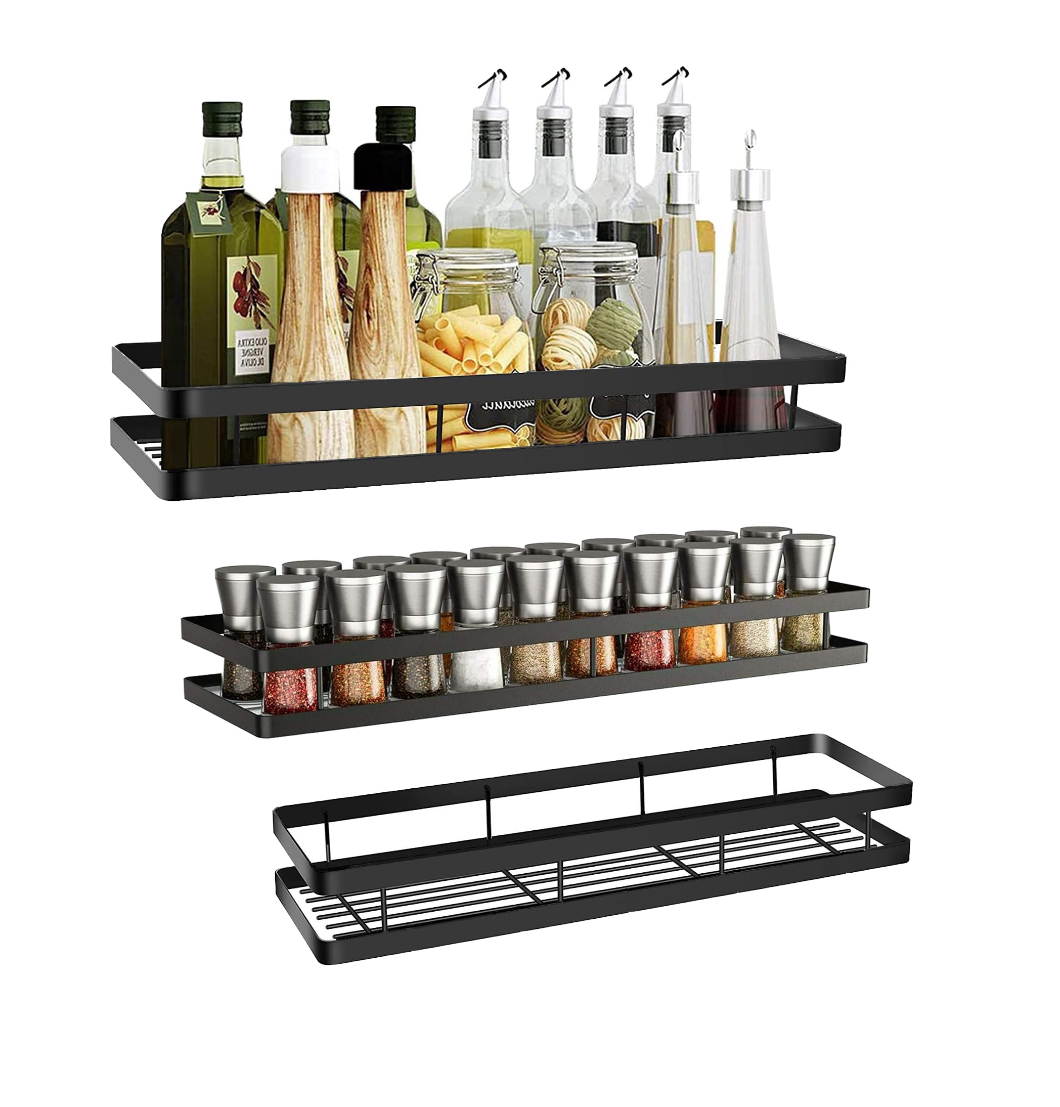 Vervique Emporium 3Tier Wall Mounted Spice Rack Organizer | HeavyDuty Rustproof Metal Shelf For Kitchen, Pantry & Bathroom | S